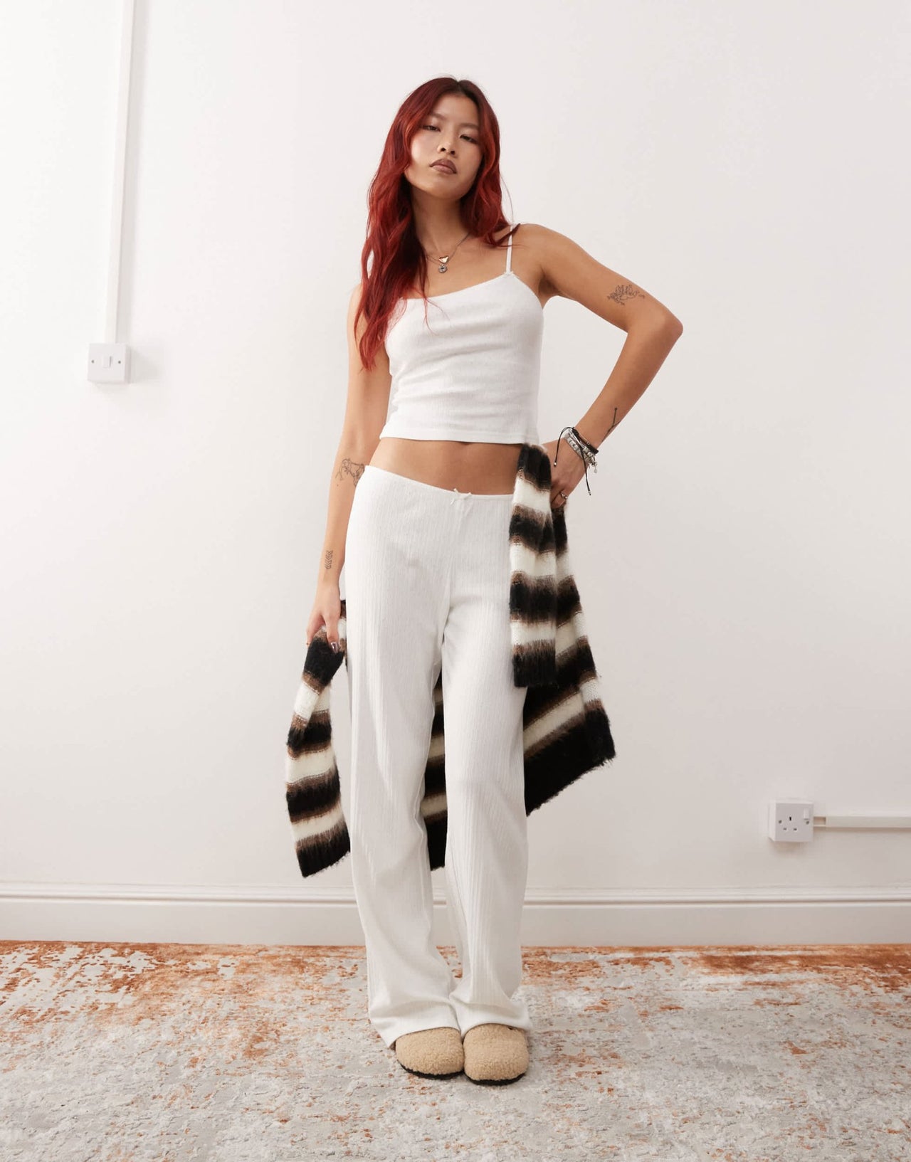 Monki mix and match pointelle lace pyjama bottoms with small bows in off white - ASOS Sample Sale
