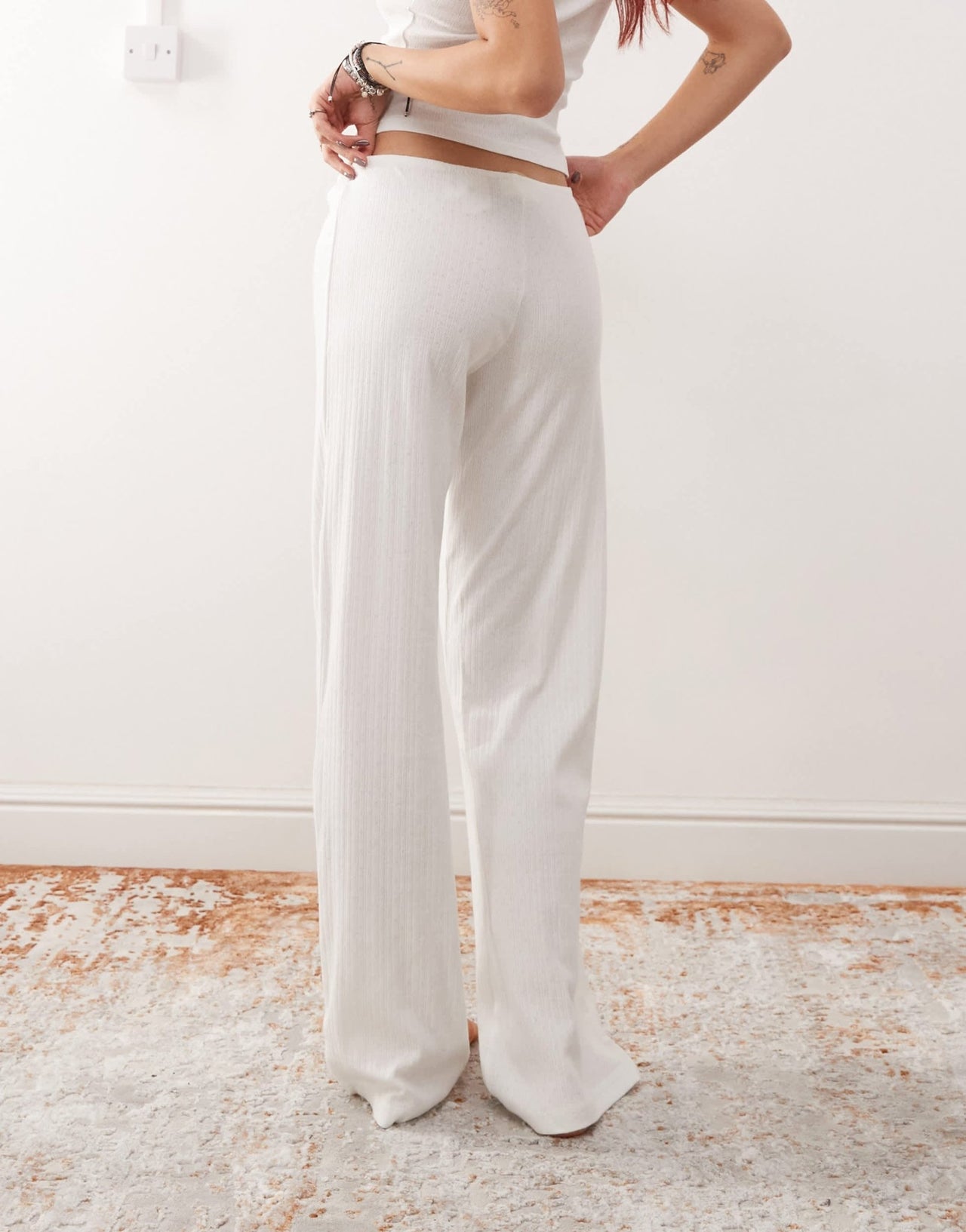 Monki mix and match pointelle lace pyjama bottoms with small bows in off white - ASOS Sample Sale