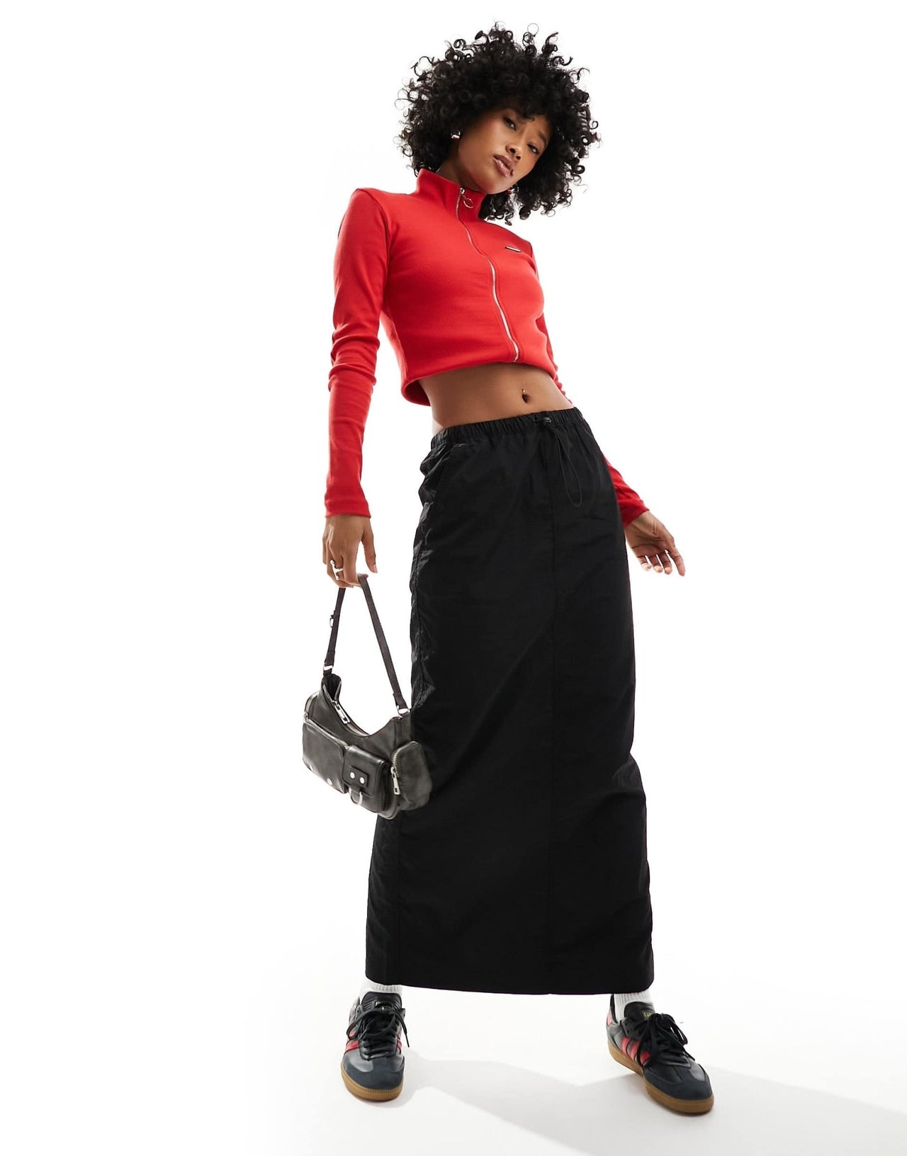 Monki nylon drawstring maxi skirt in black - ASOS Sample Sale