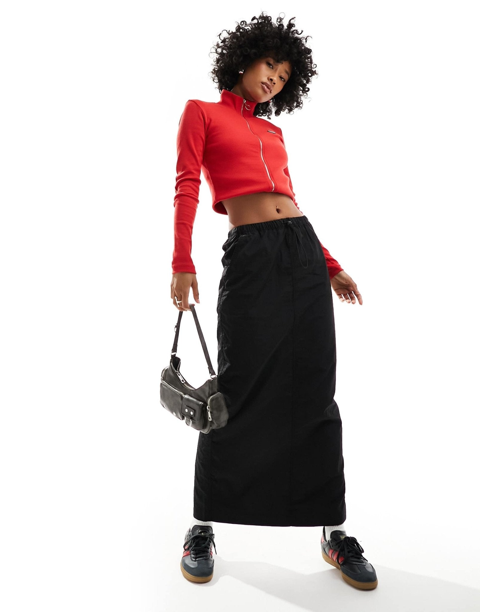 Monki nylon drawstring maxi skirt in black - ASOS Sample Sale
