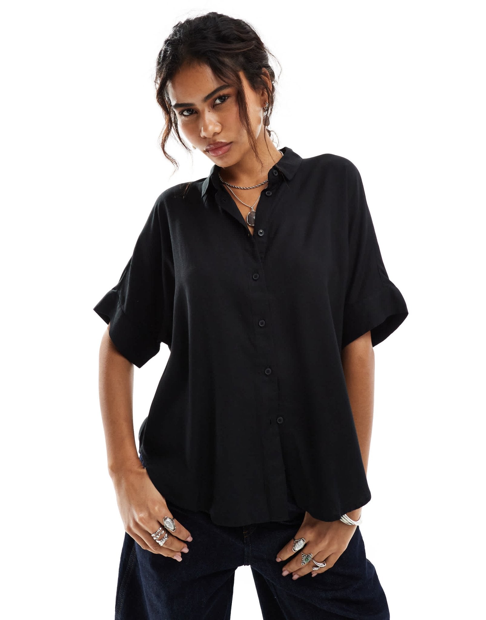 Monki oversize boxy blouse in black - ASOS Sample Sale