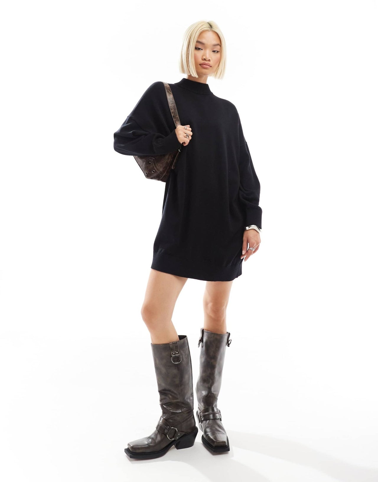Monki oversized knitted mini dress in black - ASOS Sample Sale