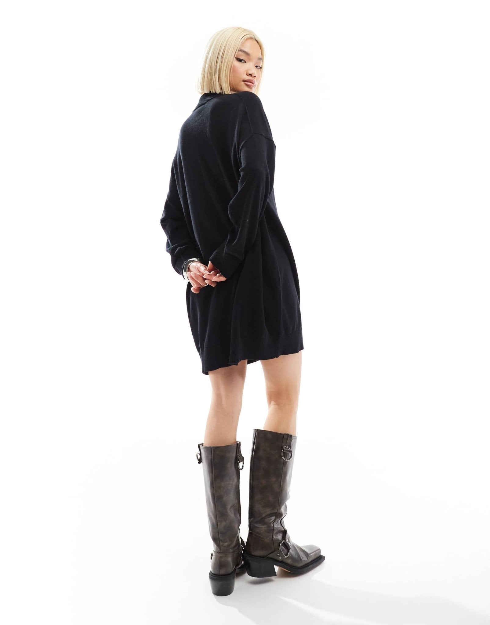 Monki oversized knitted mini dress in black - ASOS Sample Sale