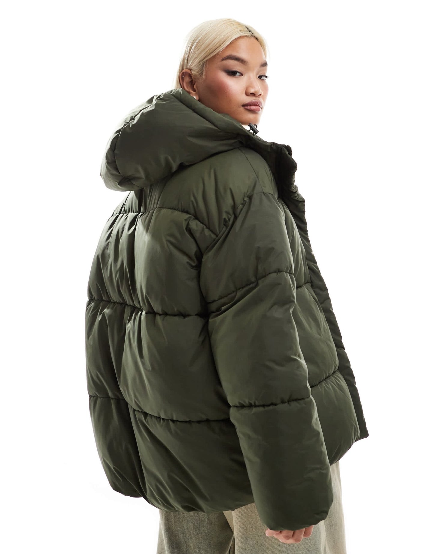 Monki oversized padded coat in khaki - ASOS Sample Sale