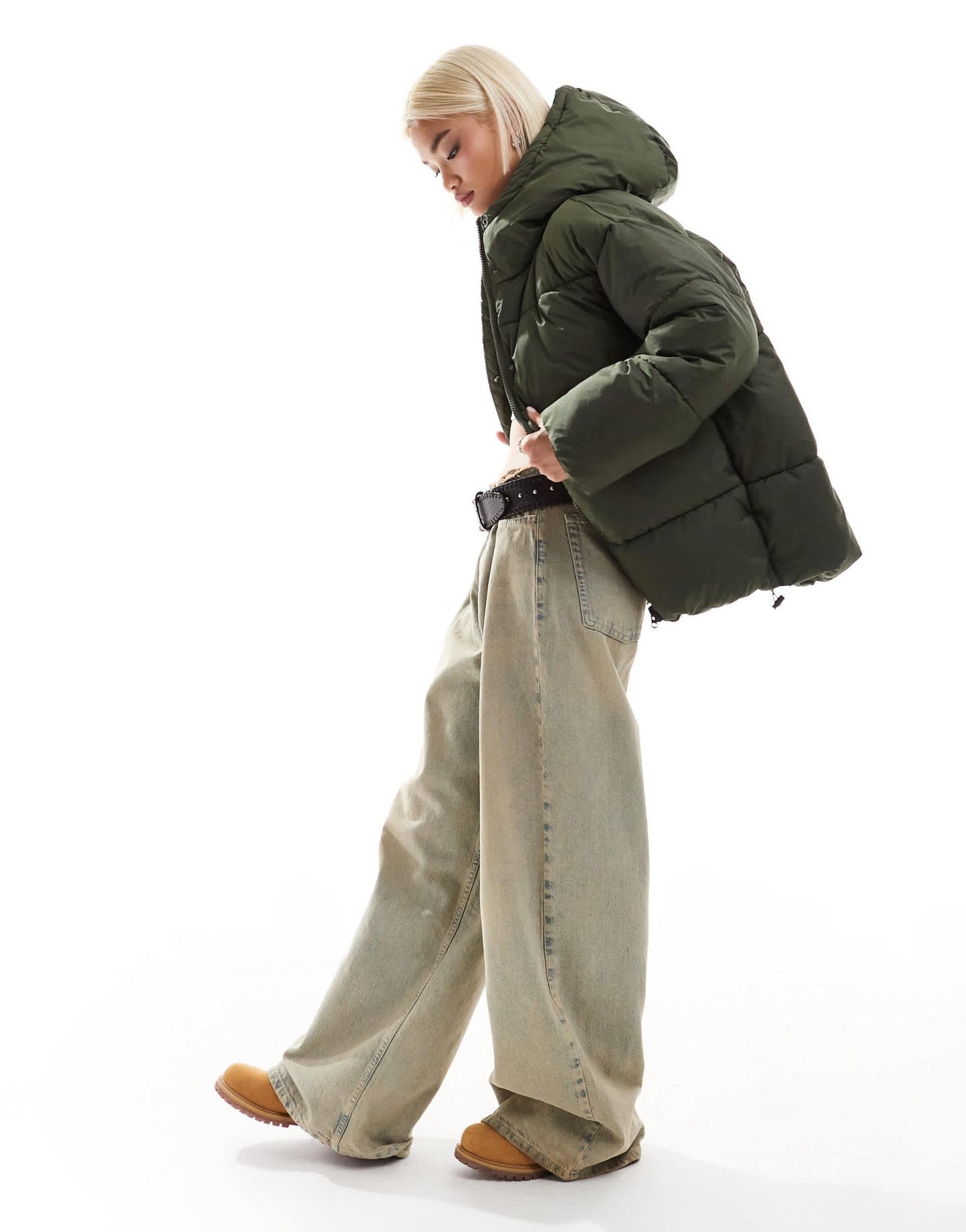 Monki oversized padded coat in khaki - ASOS Sample Sale