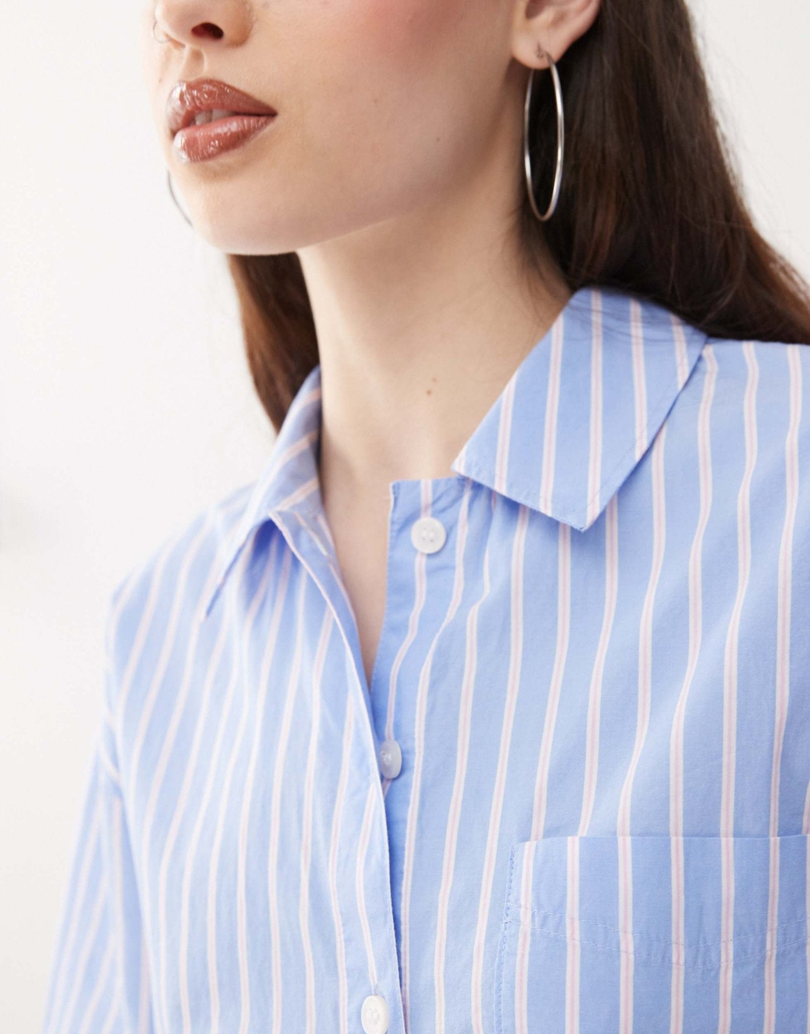 Monki oversized short sleeve shirt in blue stripe - ASOS Sample Sale