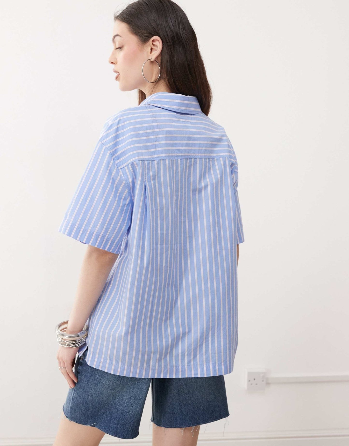 Monki oversized short sleeve shirt in blue stripe - ASOS Sample Sale
