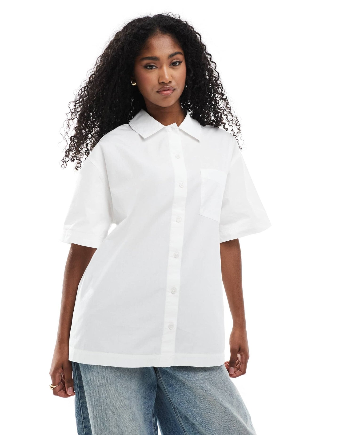 Monki oversized short sleeve shirt in white - ASOS Sample Sale