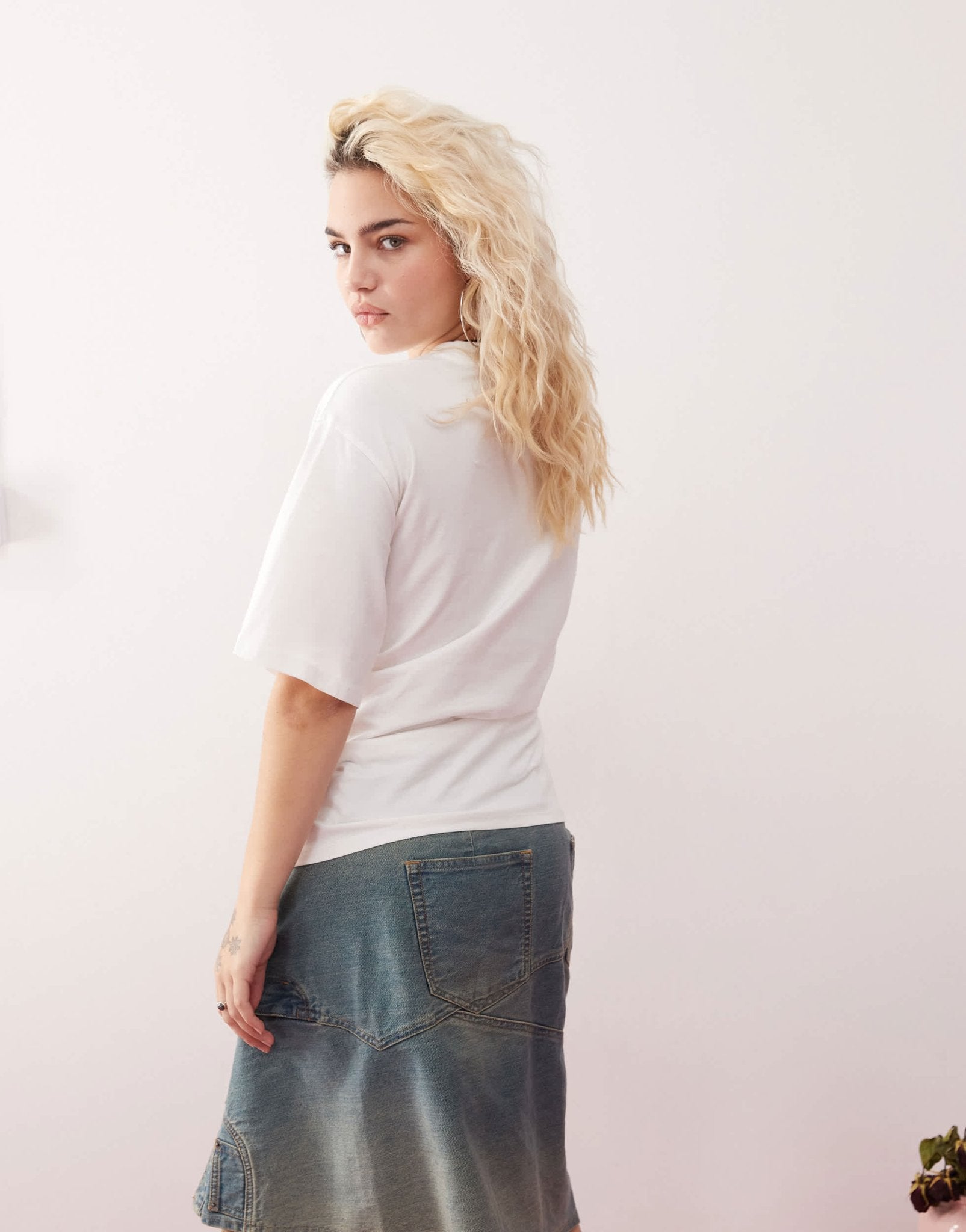 Monki oversized t-shirt with corset waist in white - ASOS Sample Sale