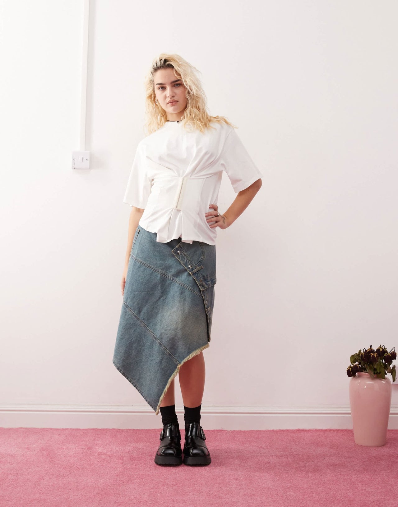 Monki oversized t-shirt with corset waist in white - ASOS Sample Sale