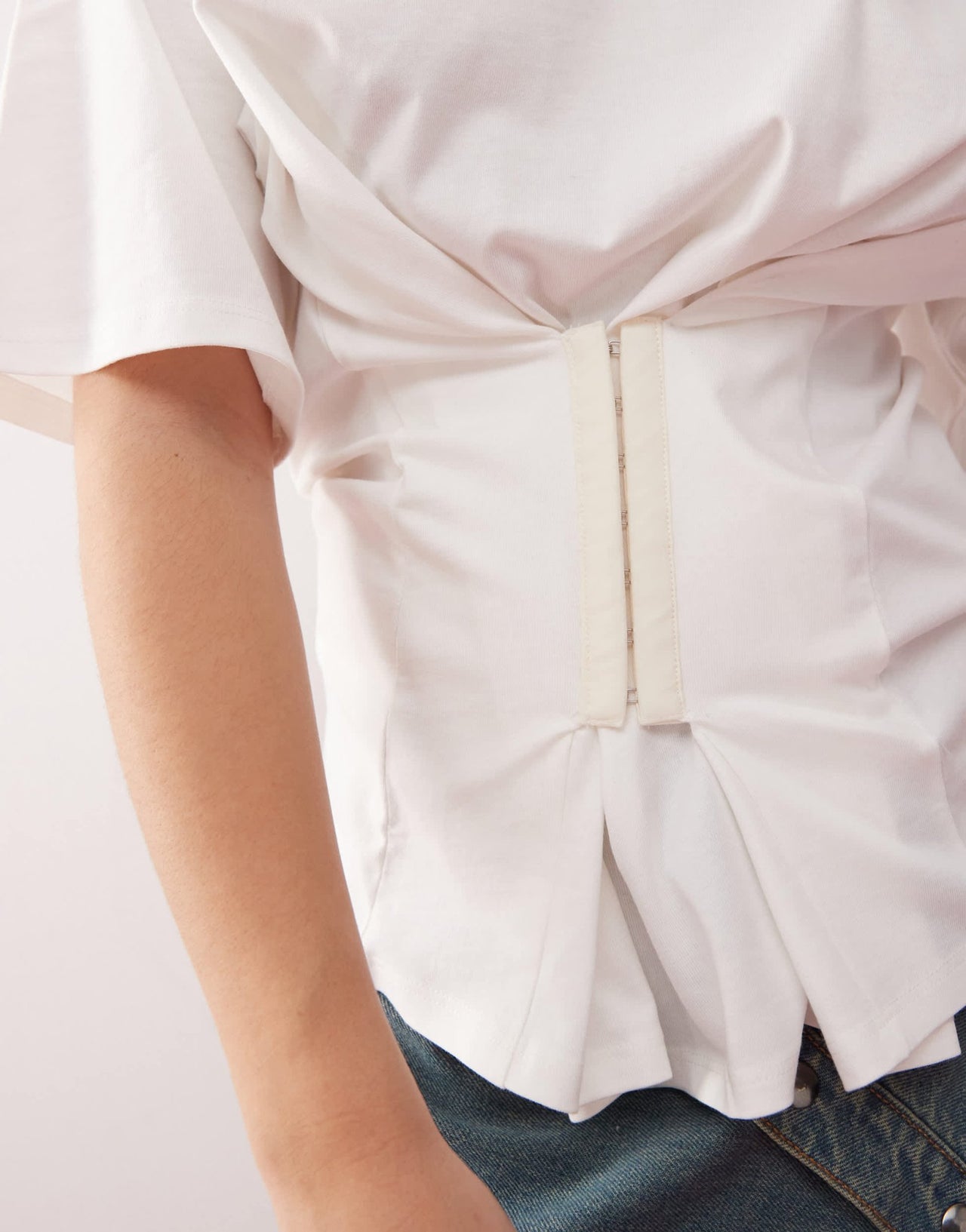 Monki oversized t-shirt with corset waist in white - ASOS Sample Sale