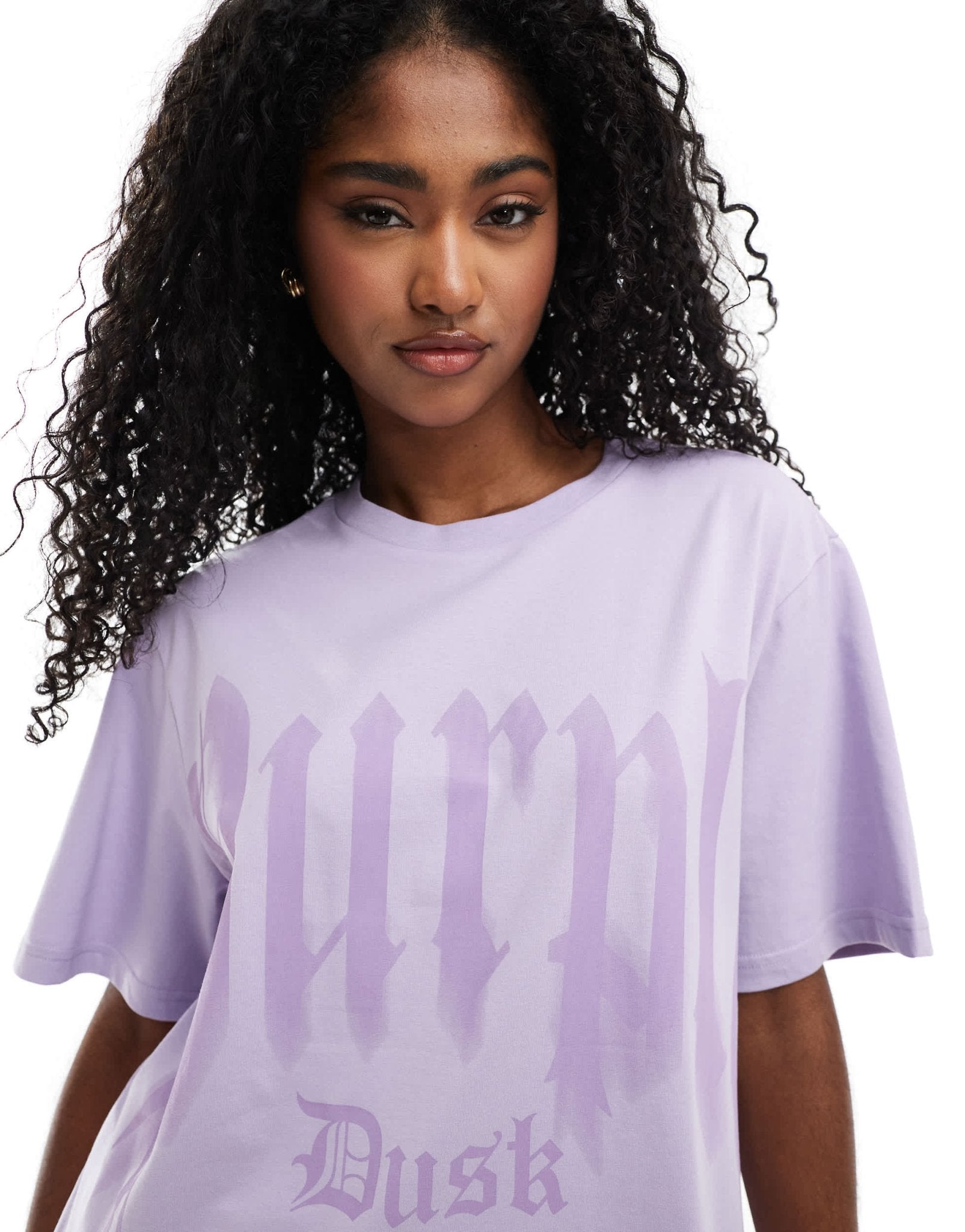 Monki oversized t-shirt with front print in lilac - ASOS Sample Sale