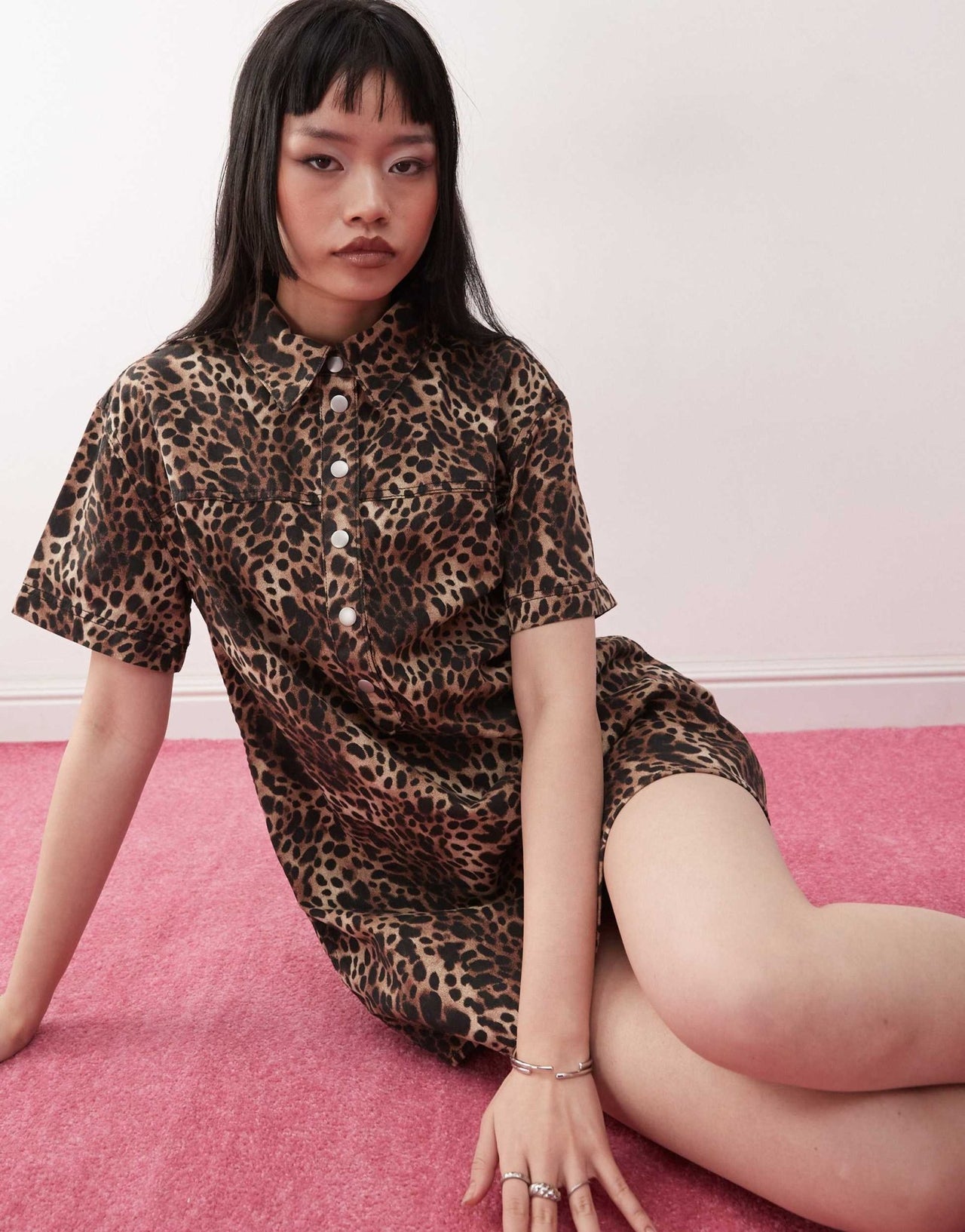 Monki oversized twill shirt dress in leopard print - ASOS Sample Sale