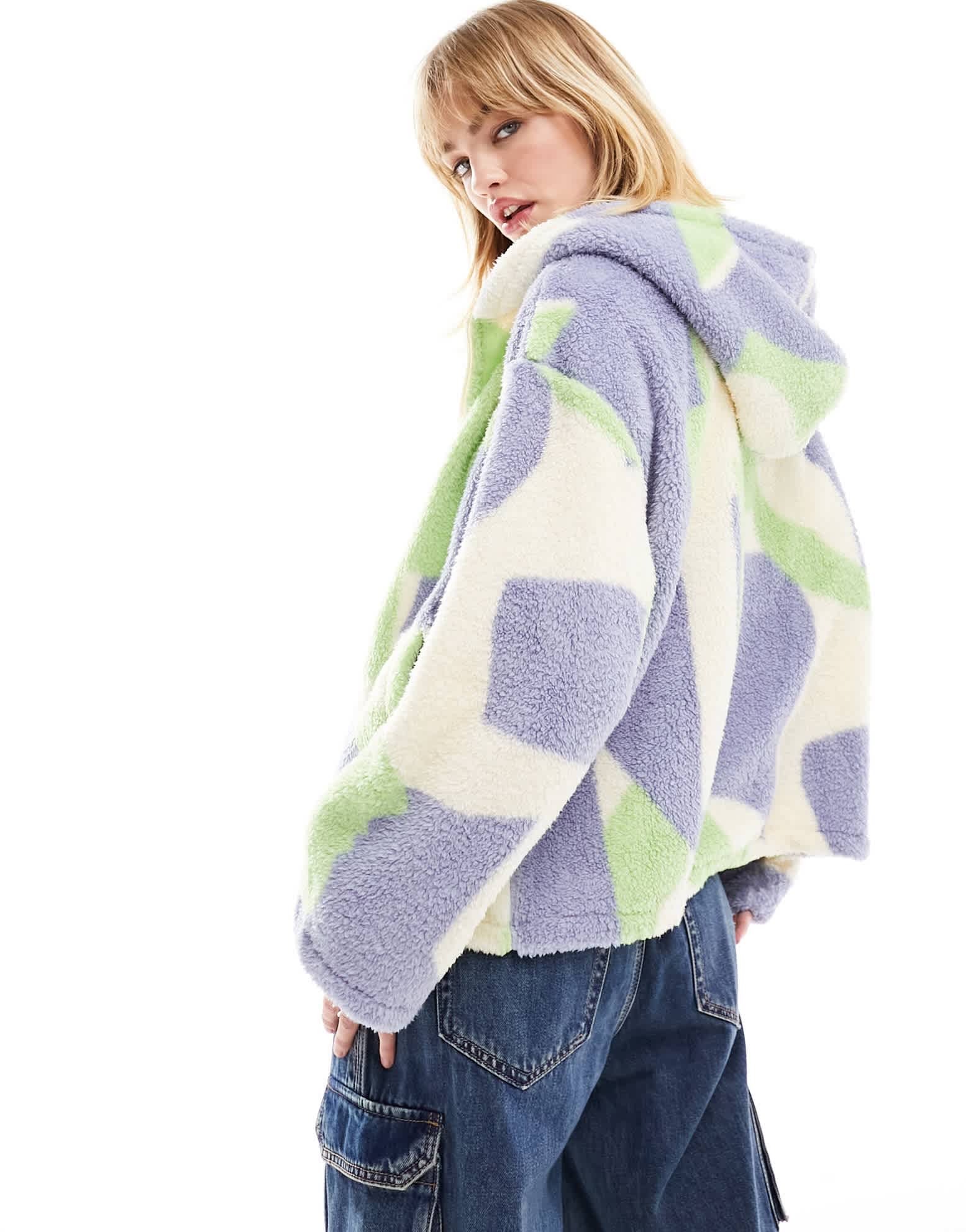 Monki oversized zip front hooded sweater in pastel abstract jacquard - ASOS Sample Sale