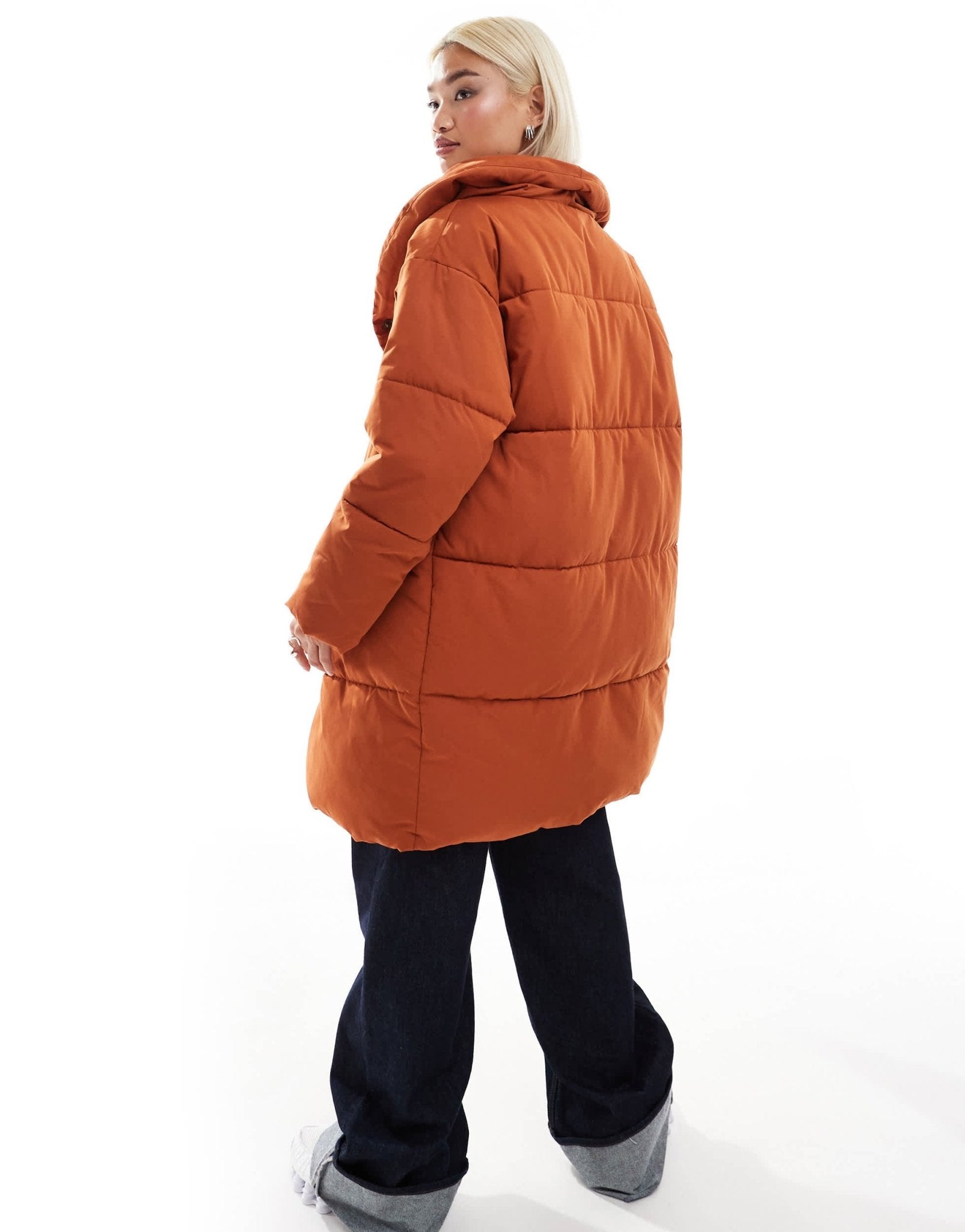 Monki padded mid length coat in rust - ASOS Sample Sale