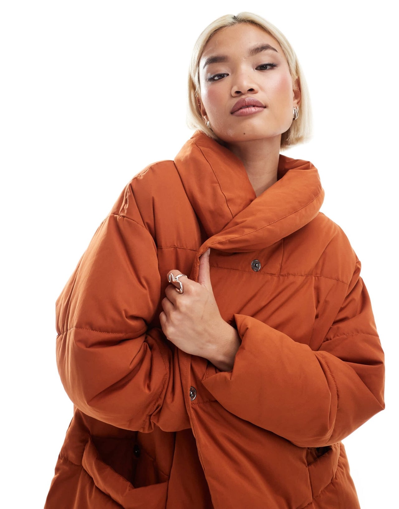 Monki padded mid length coat in rust - ASOS Sample Sale