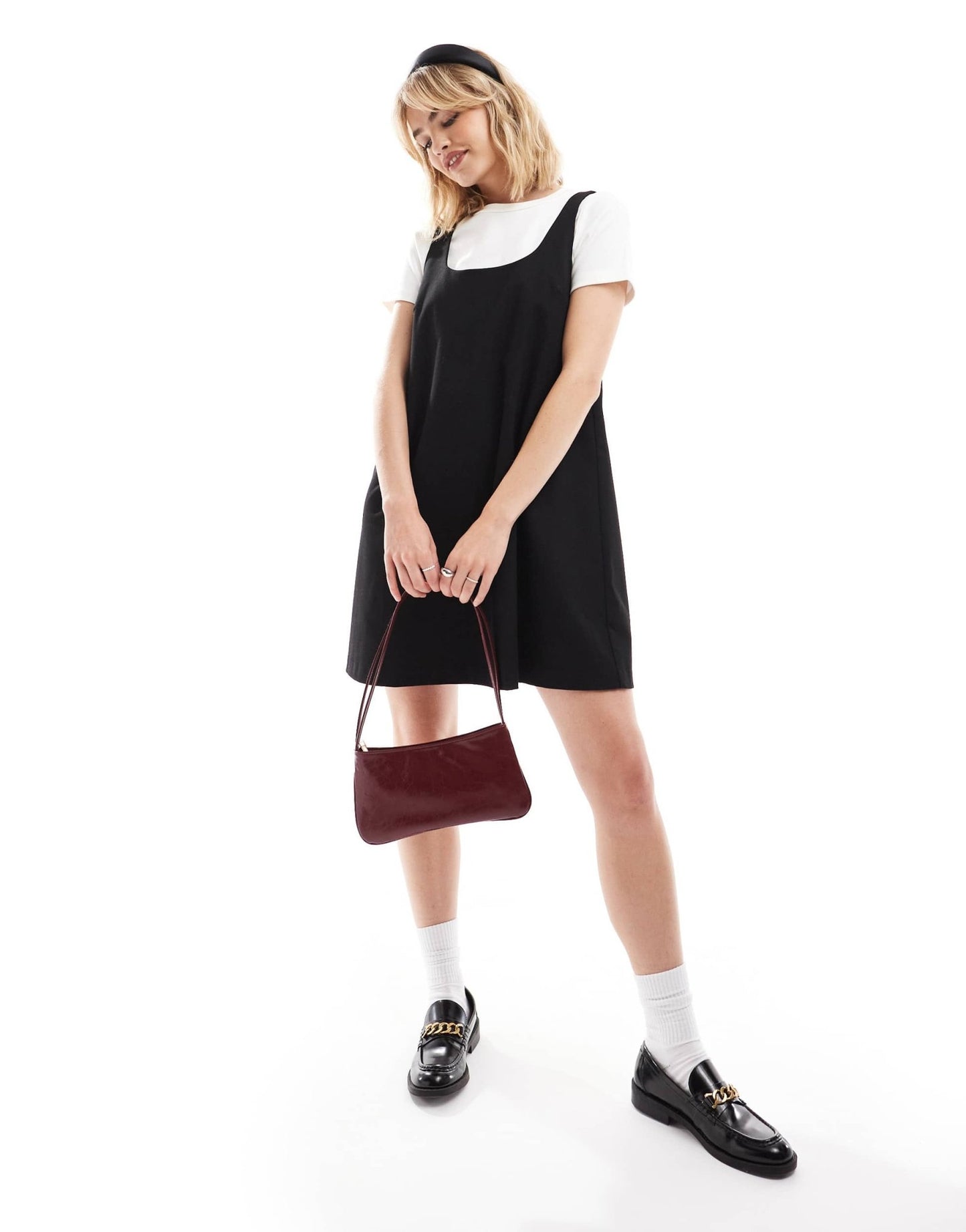 Monki pinafore mini dress in black - ASOS Sample Sale