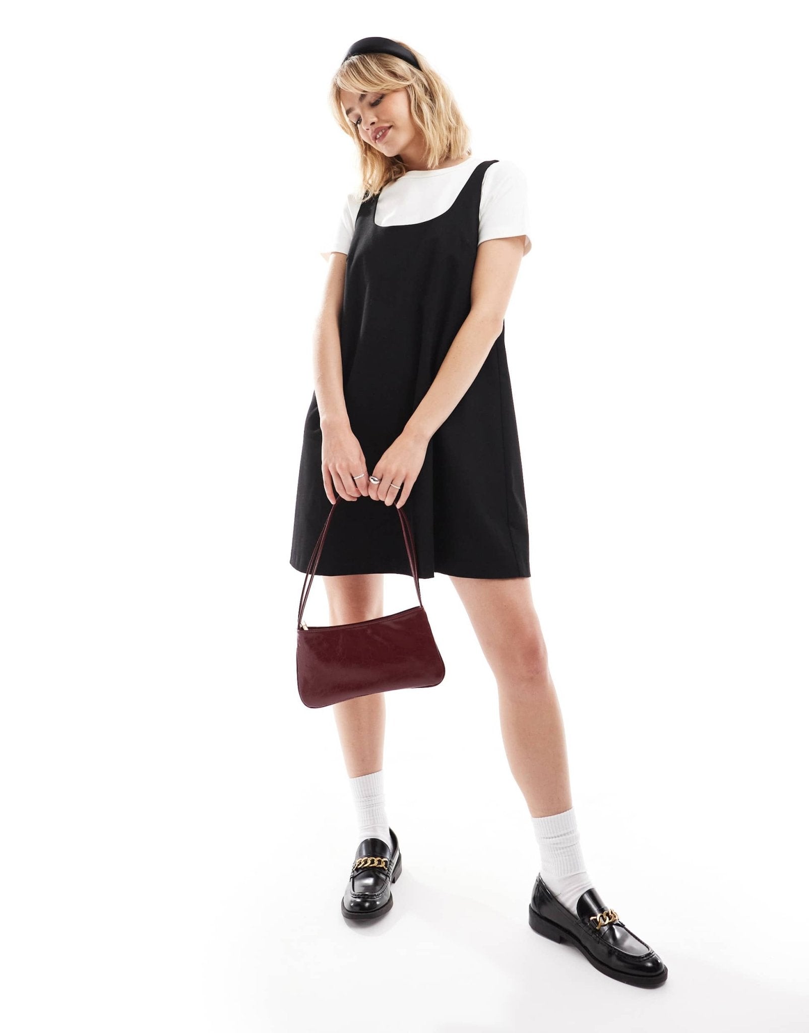 Monki pinafore mini dress in black - ASOS Sample Sale