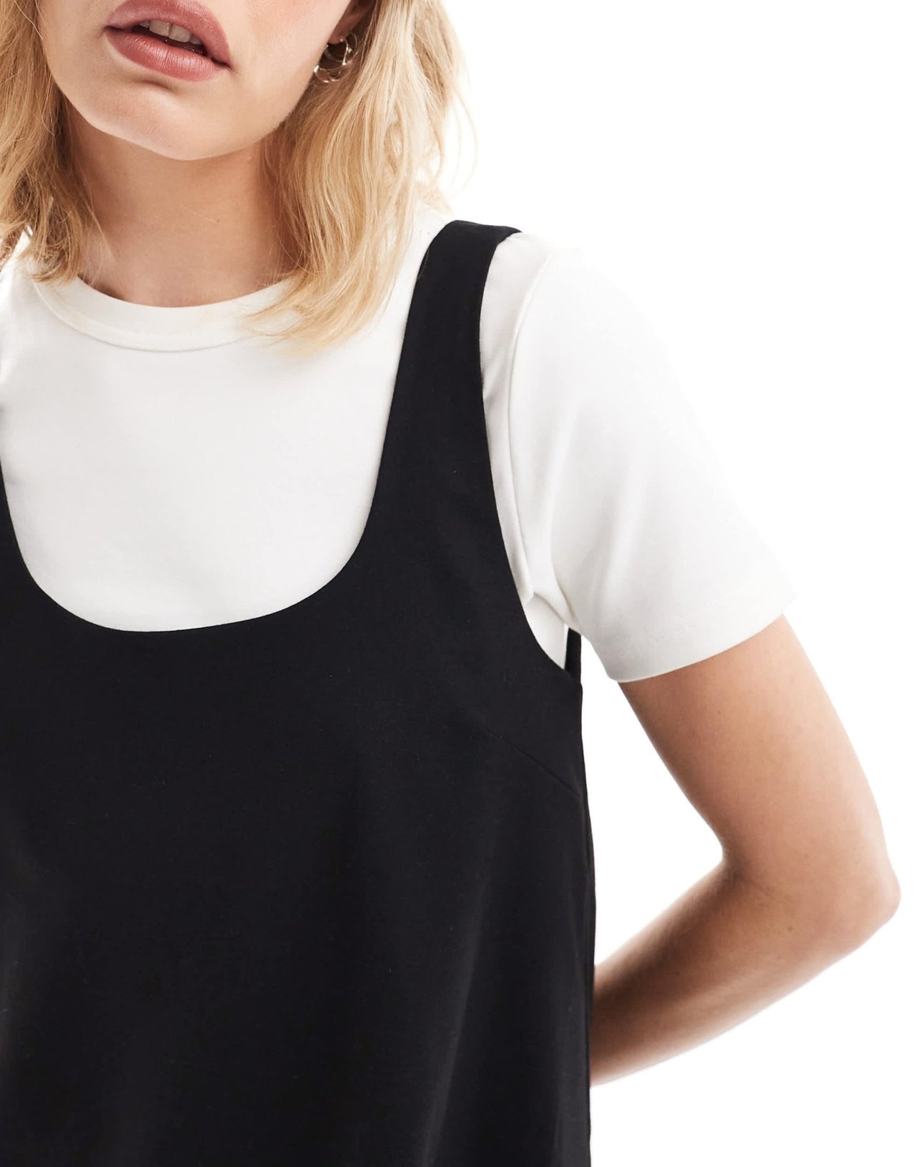 Monki pinafore mini dress in black - ASOS Sample Sale