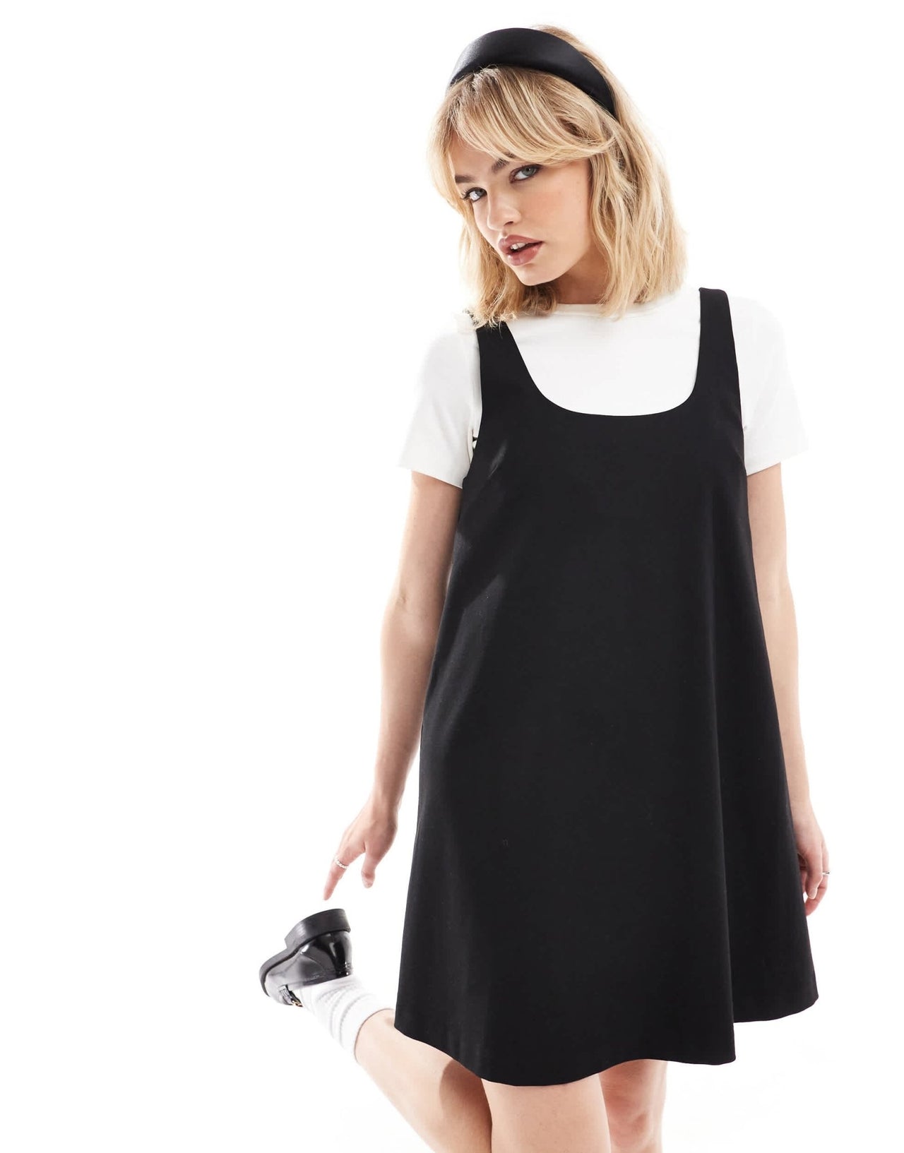 Monki pinafore mini dress in black – ASOS Sample Sale