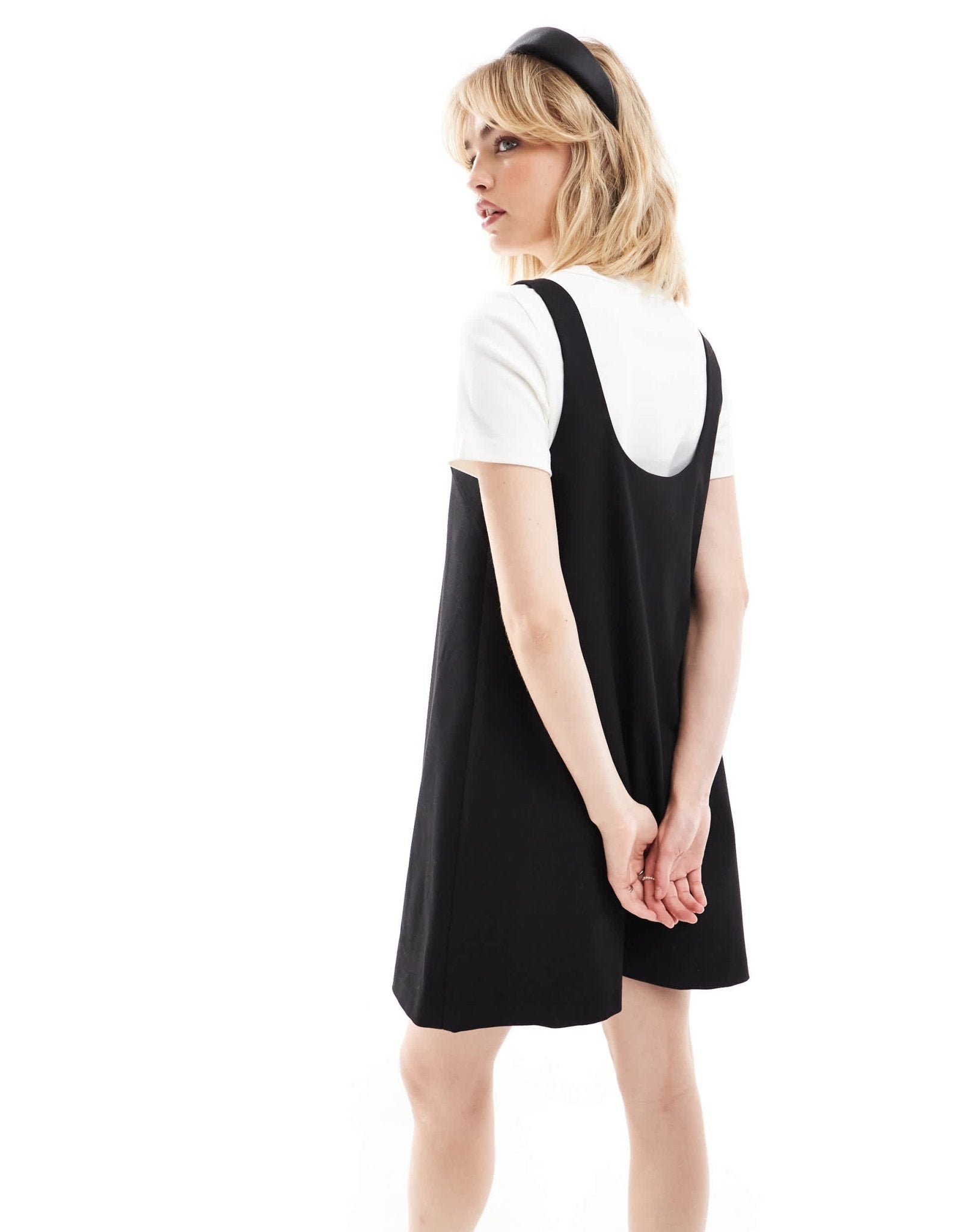 Monki pinafore mini dress in black - ASOS Sample Sale