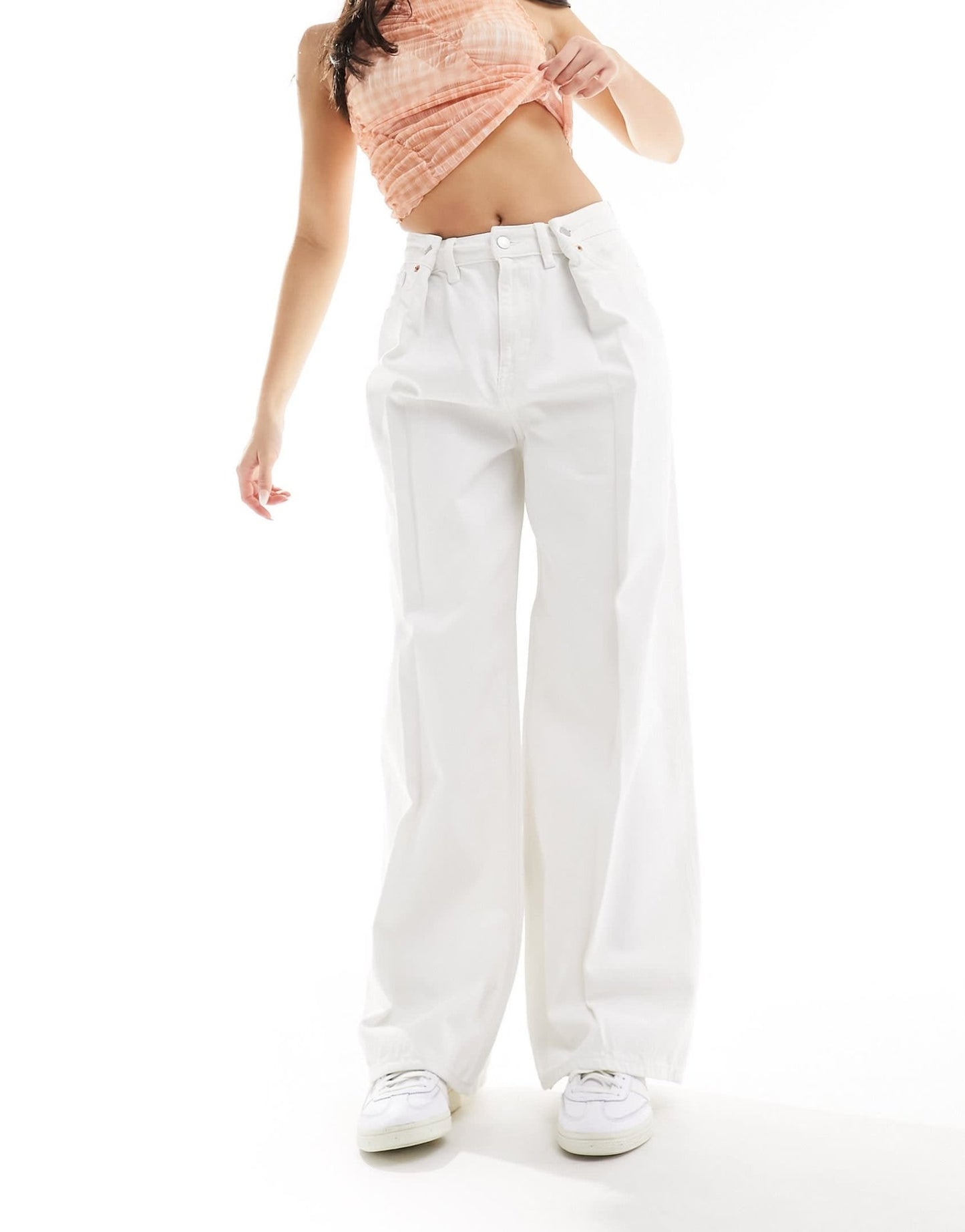 Monki pleat front wide legs in ecru - ASOS Sample Sale