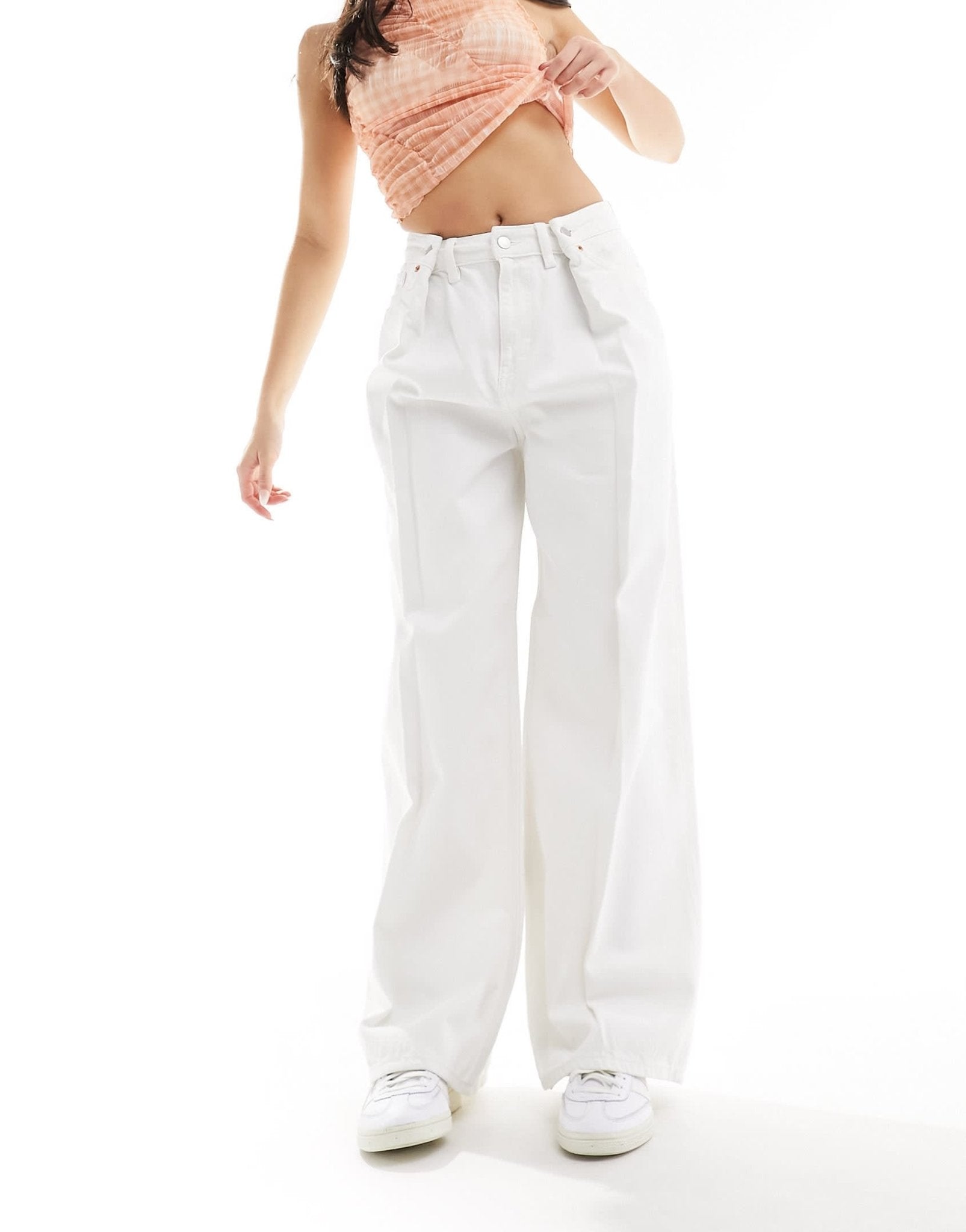 Monki pleat front wide legs in ecru - ASOS Sample Sale
