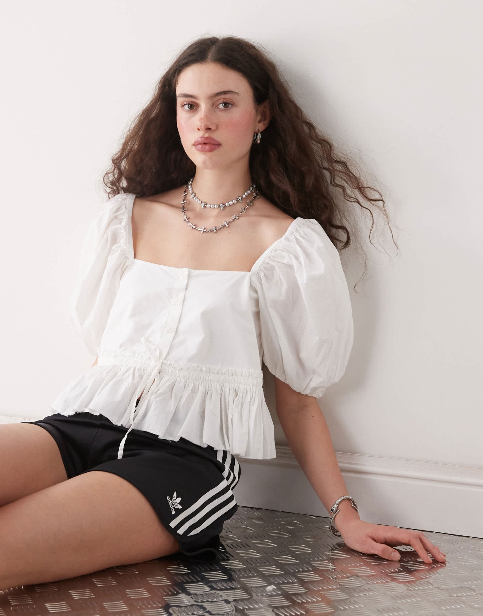 Monki puff sleeve milkmaid peplum blouse in white - ASOS Sample Sale