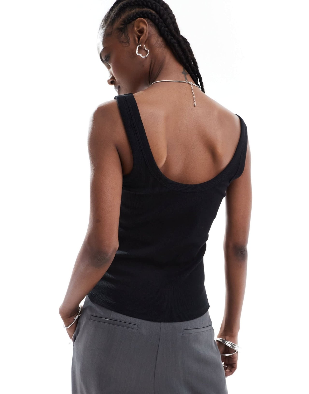 Monki ribbed fitted vest top with scoop neck in black - ASOS Sample Sale