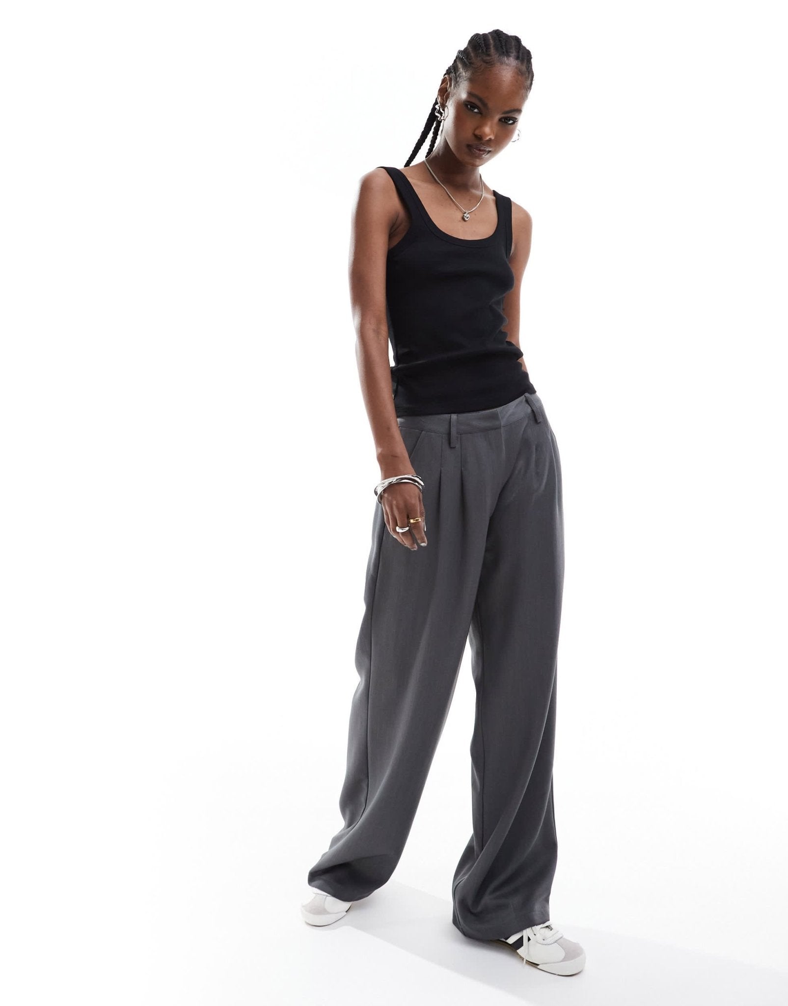 Monki ribbed fitted vest top with scoop neck in black - ASOS Sample Sale