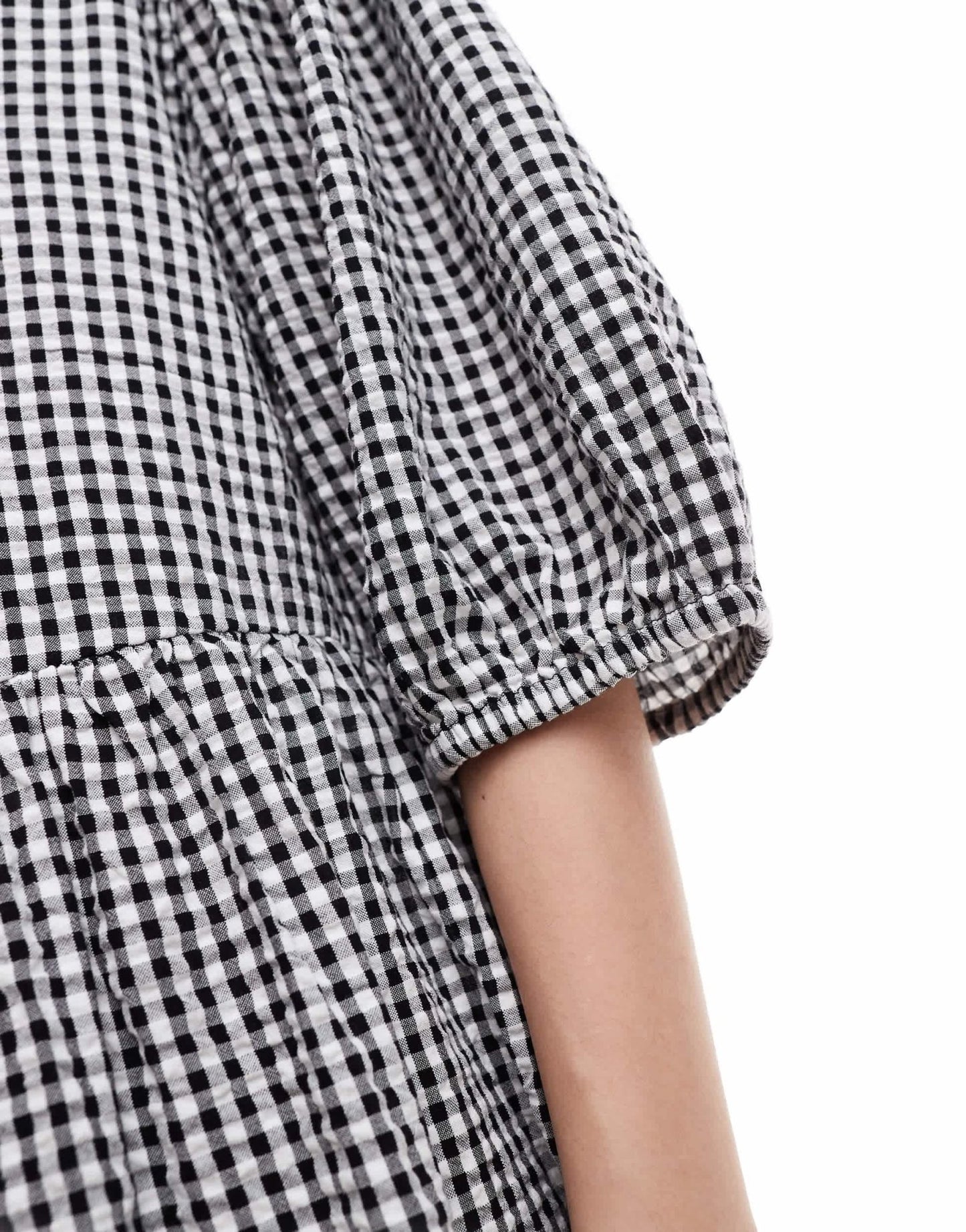 Monki seersucker smock midi dress in black and white gingham - ASOS Sample Sale