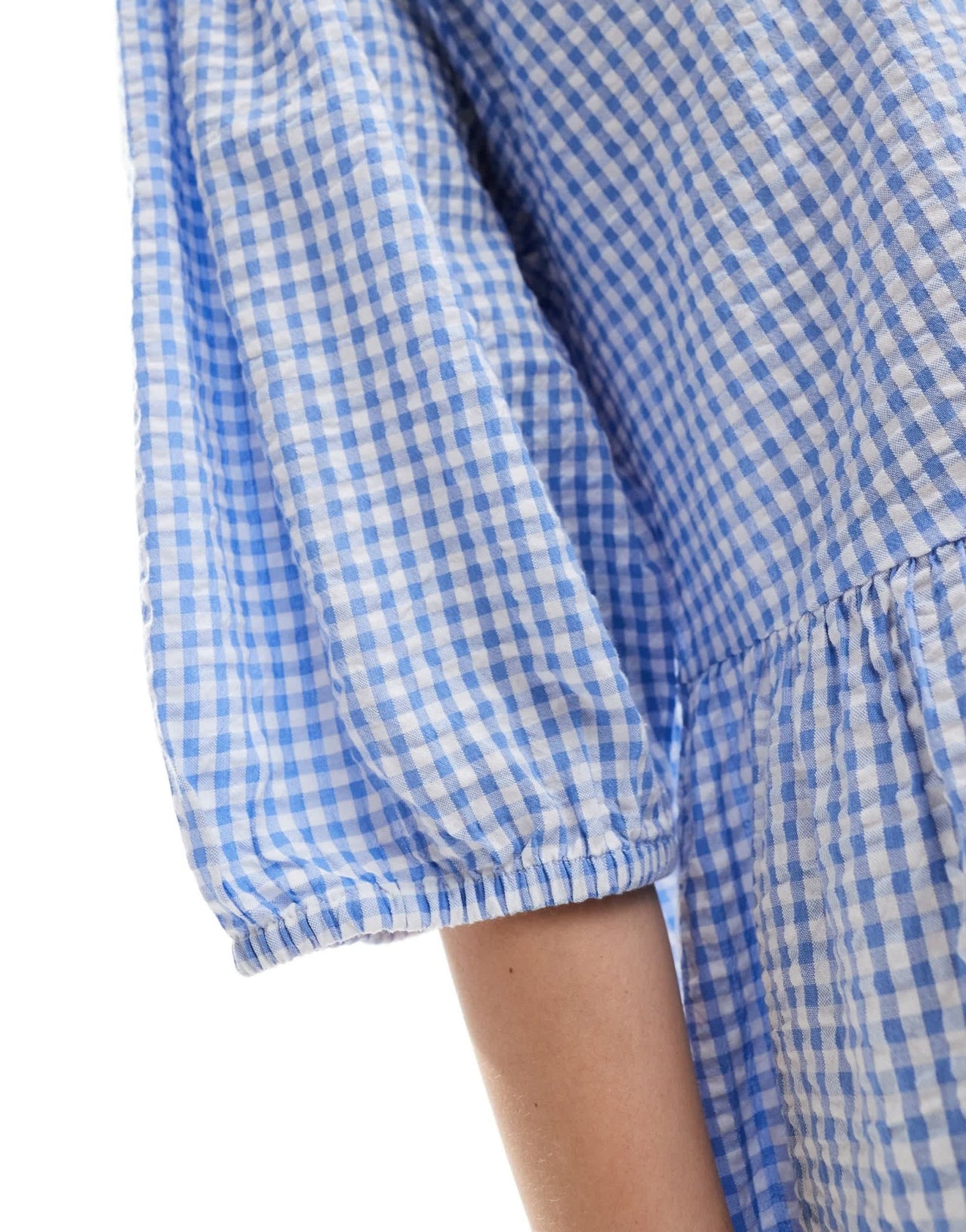 Monki seersucker smock midi dress in blue and white gingham - ASOS Sample Sale