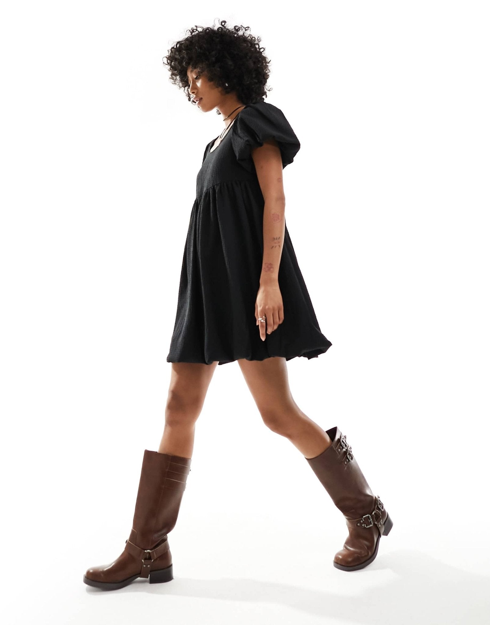 Monki short balloon sleeve mini dress in black - ASOS Sample Sale