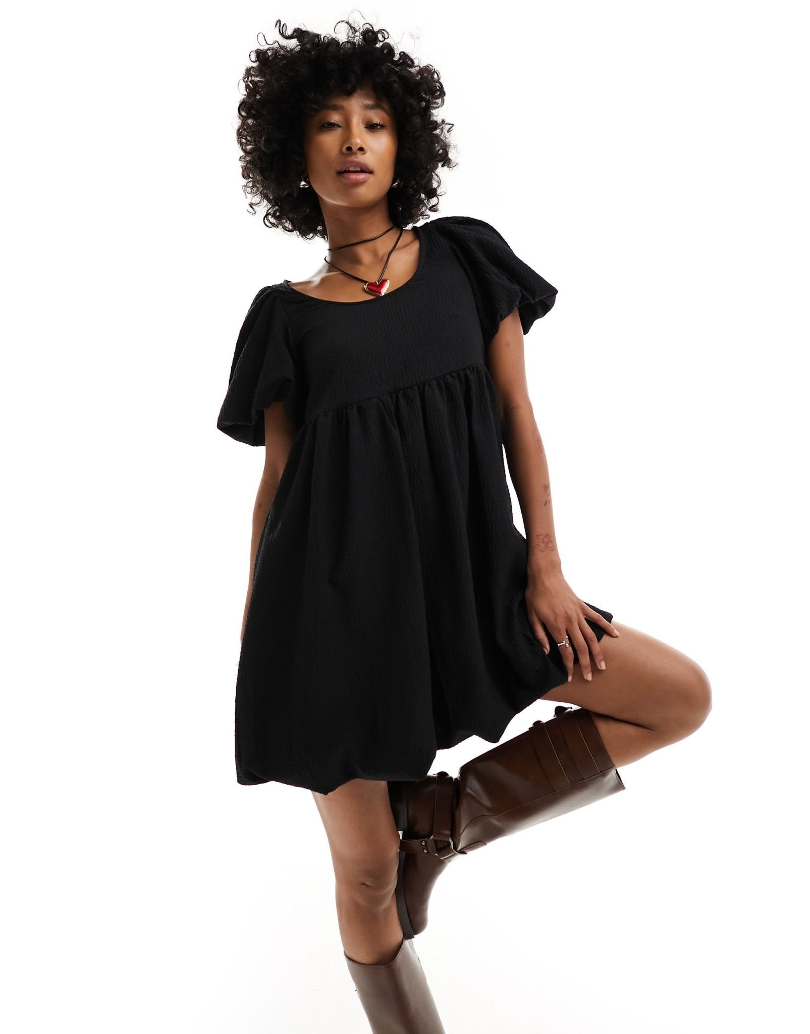 Monki short balloon sleeve mini dress in black - ASOS Sample Sale