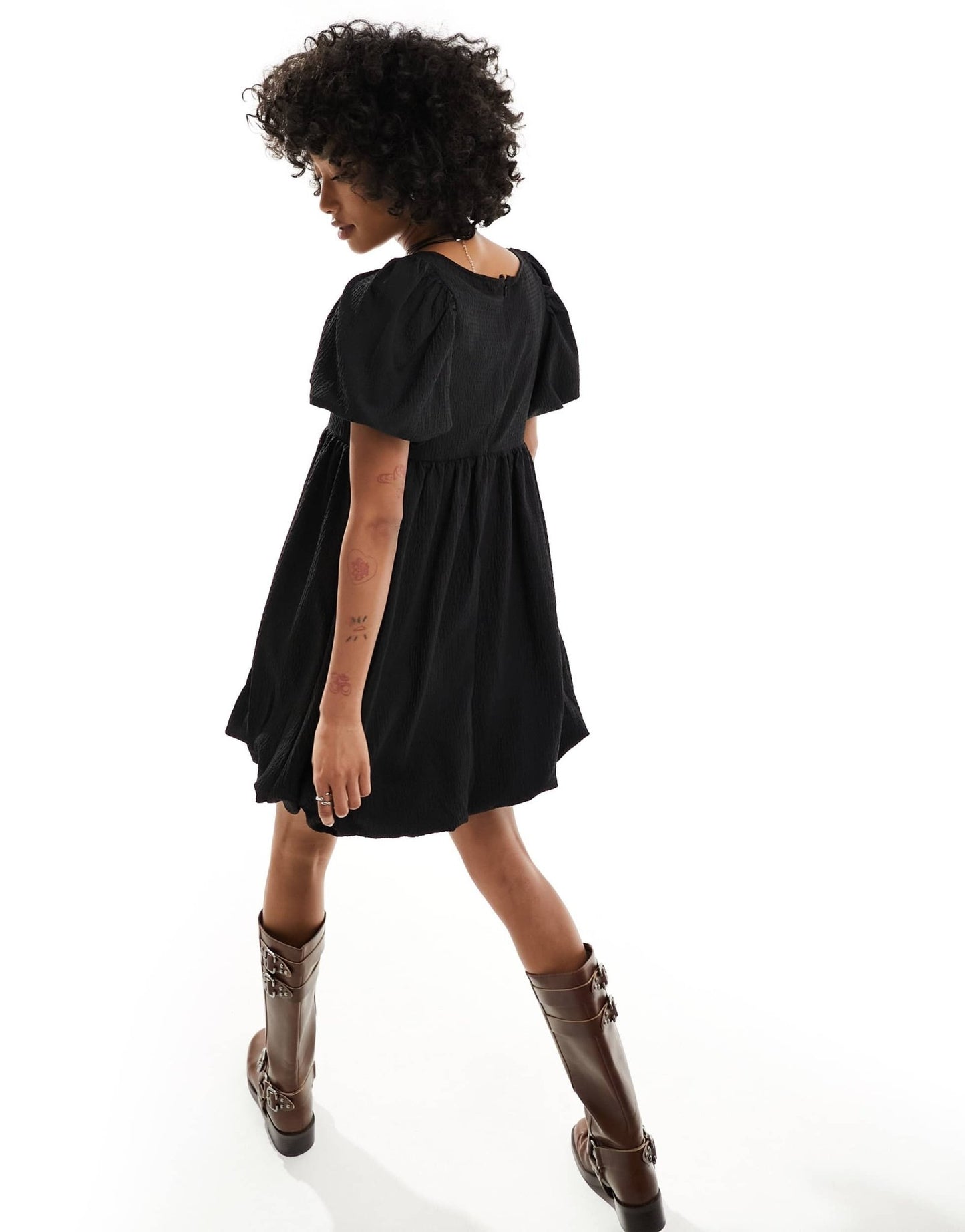 Monki short balloon sleeve mini dress in black - ASOS Sample Sale