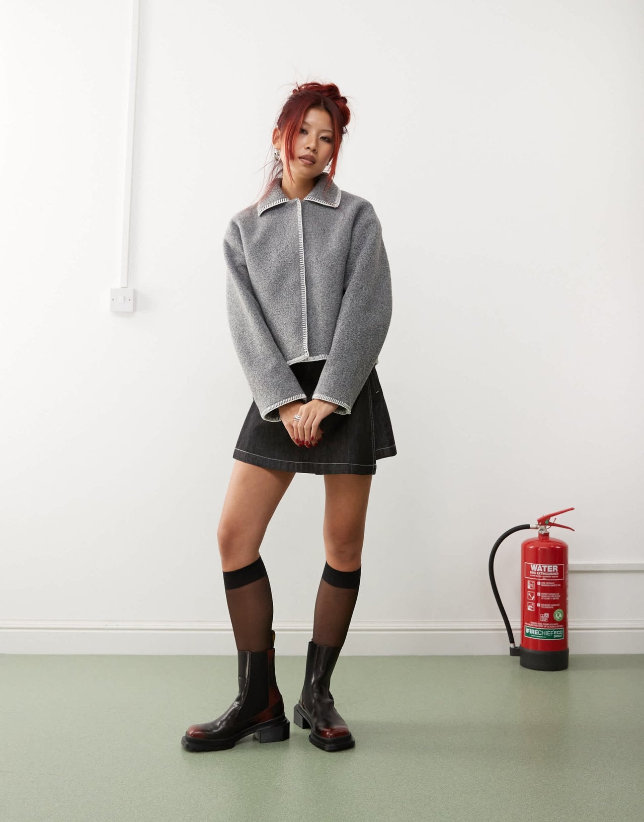 Monki short jacket in grey melange with contrast stitching - ASOS Sample Sale