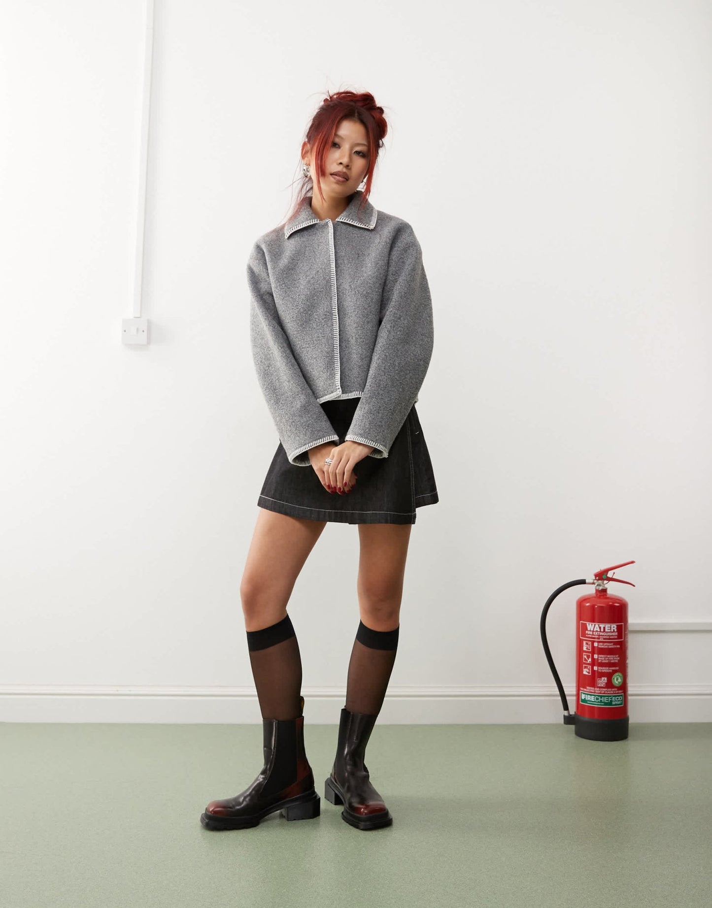 Monki short jacket in grey melange with contrast stitching - ASOS Sample Sale