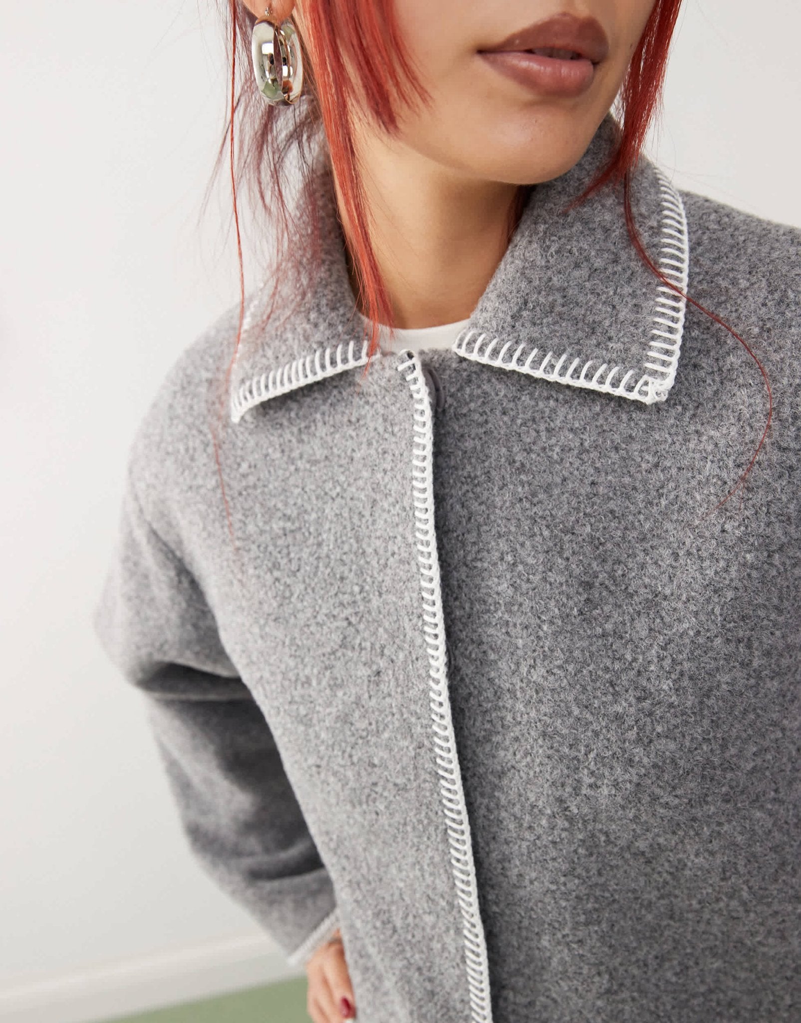 Monki short jacket in grey melange with contrast stitching - ASOS Sample Sale
