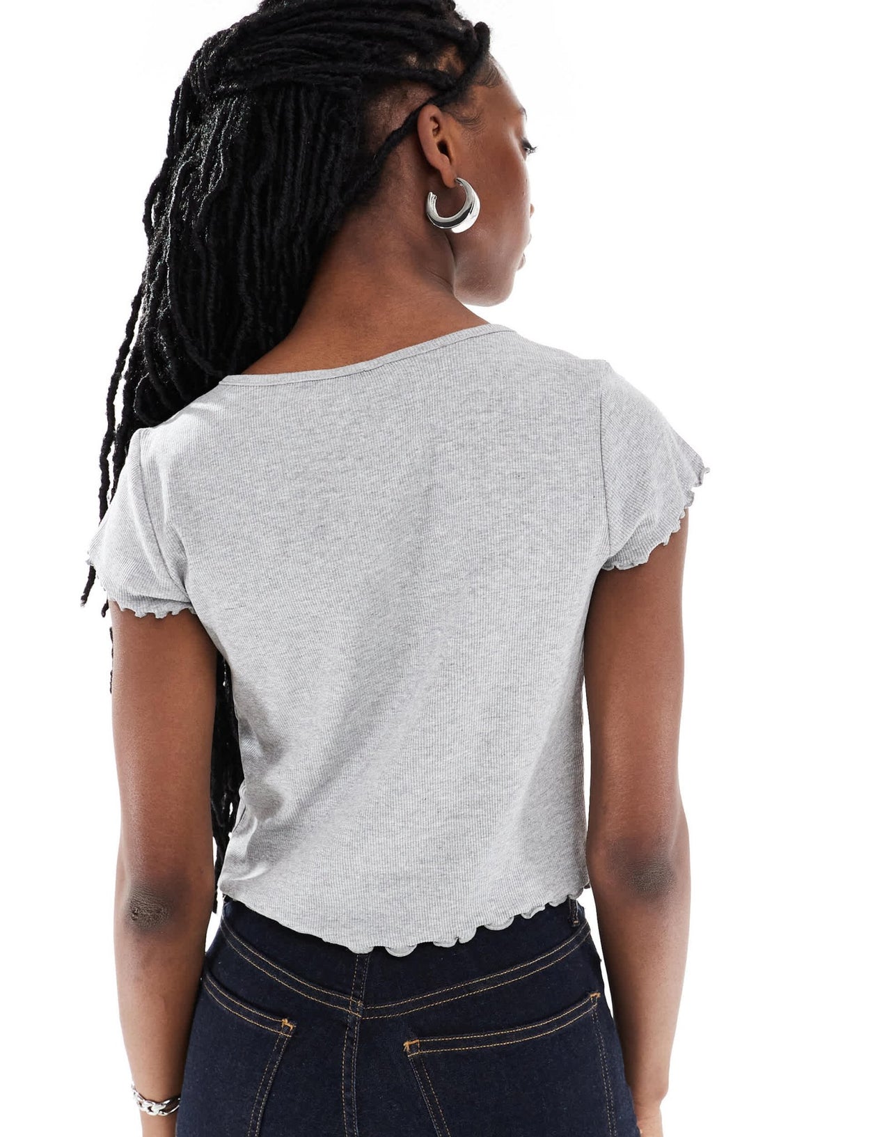 Monki short sleeve button down lettuce edge top in grey melange - ASOS Sample Sale