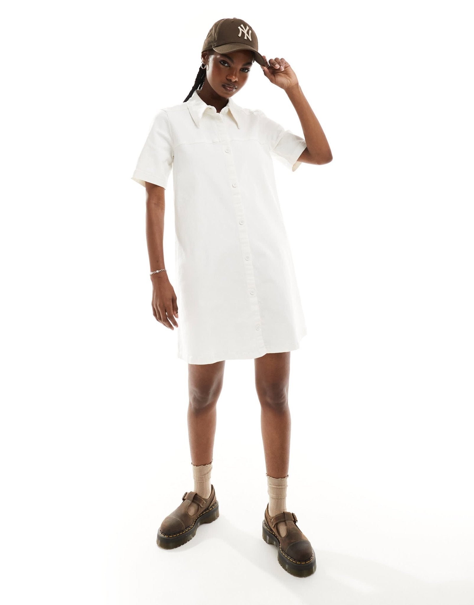 Monki short sleeve button through collar mini shirt dress in white - ASOS Sample Sale