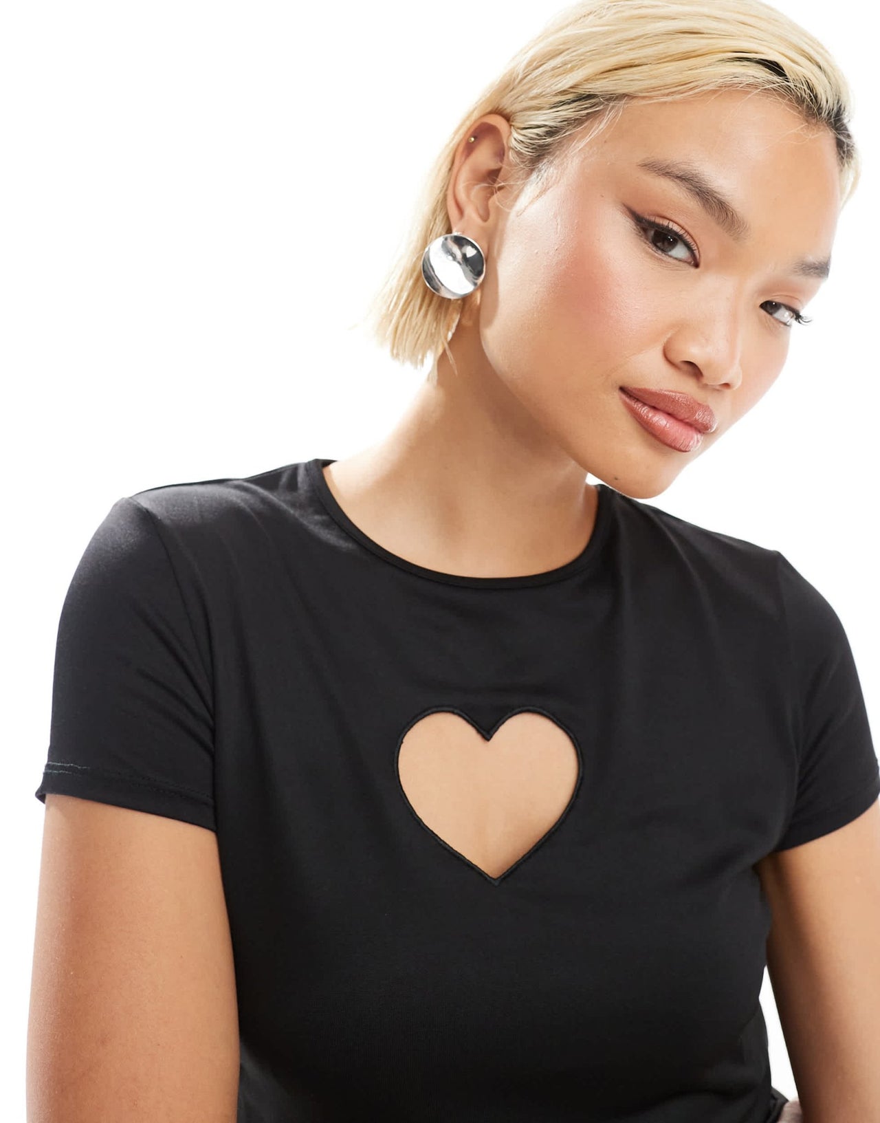 Monki short sleeve cut out heart mini top in black - ASOS Sample Sale