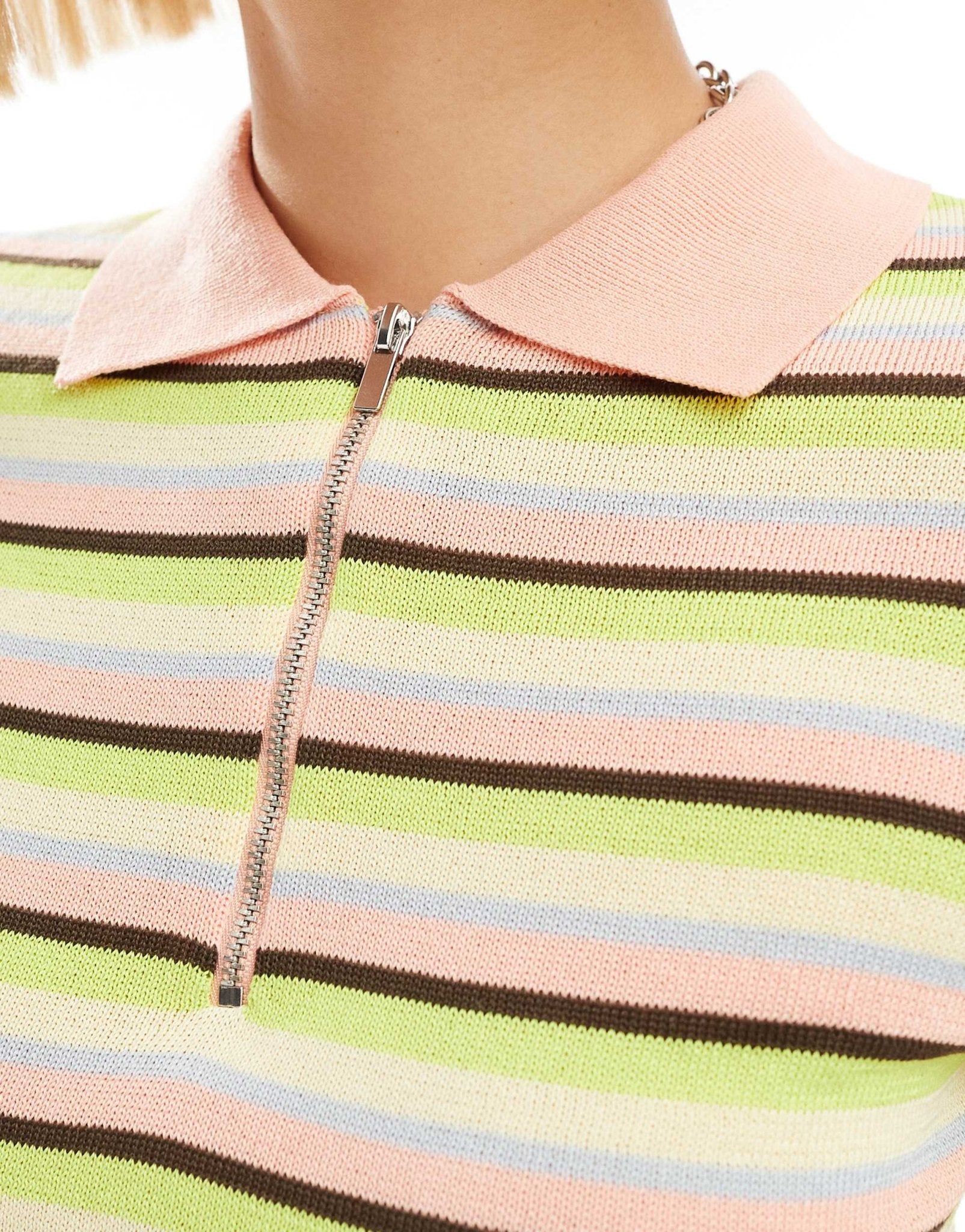Monki short sleeve midi polo knit tennis dress in multi stripe - ASOS Sample Sale