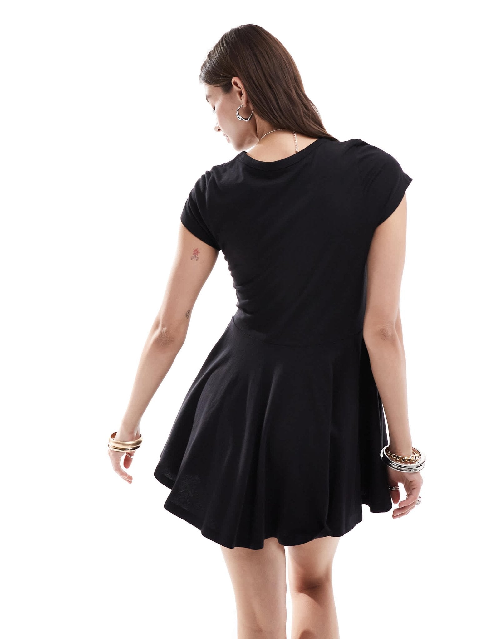 Monki short sleeve mini jersey dress with an a - line skirt in black - ASOS Sample Sale