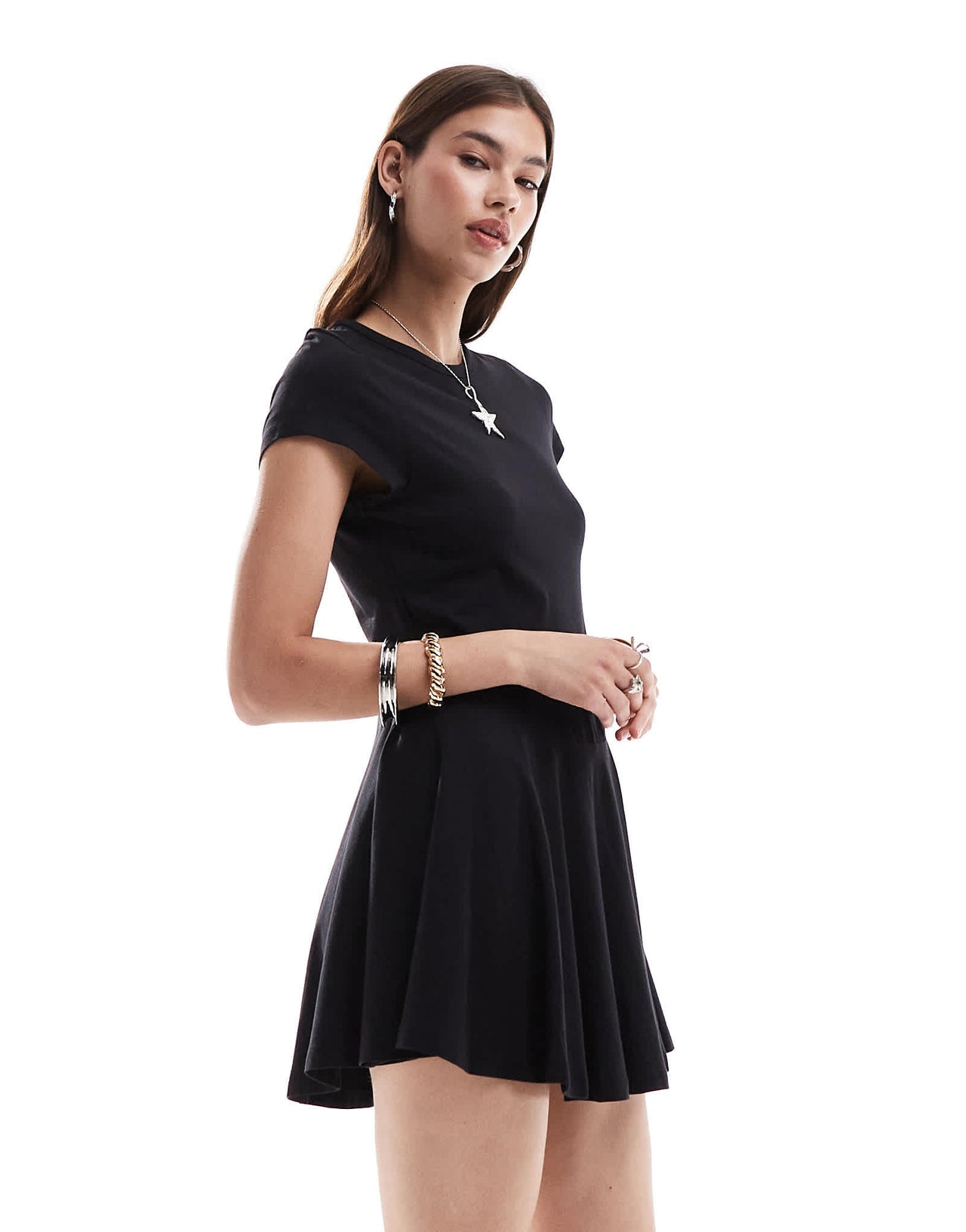Monki short sleeve mini jersey dress with an a - line skirt in black - ASOS Sample Sale