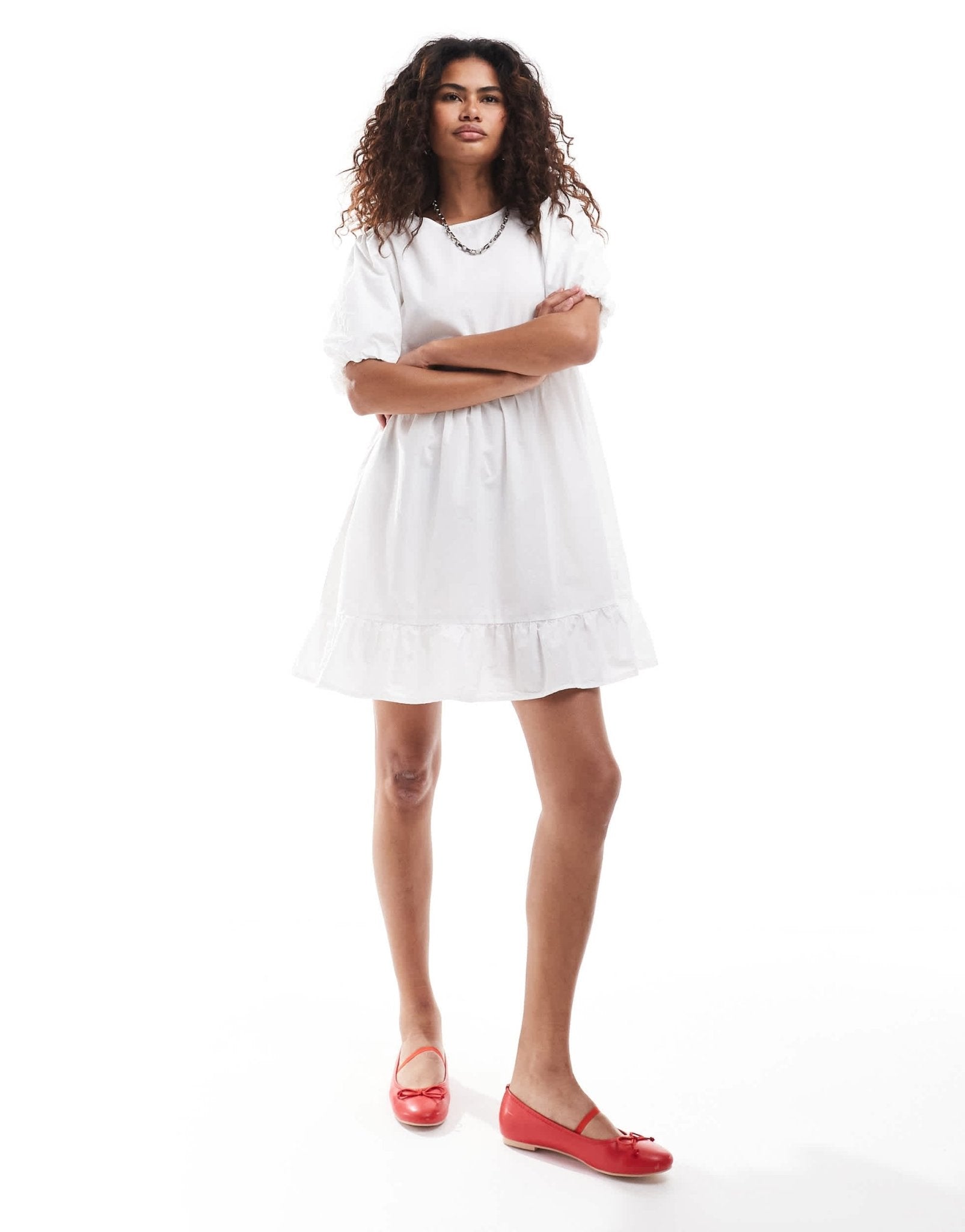 Monki short sleeve smock mini dress in white - ASOS Sample Sale