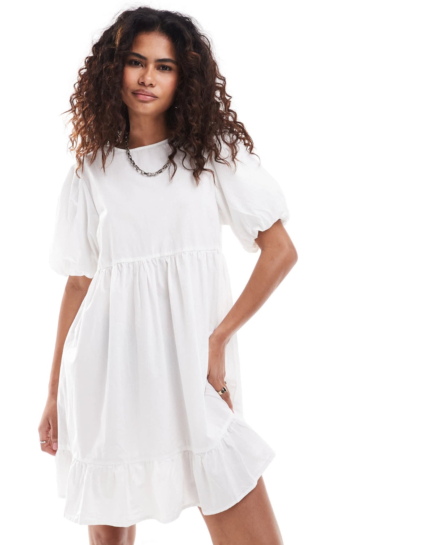 Monki short sleeve smock mini dress in white - ASOS Sample Sale