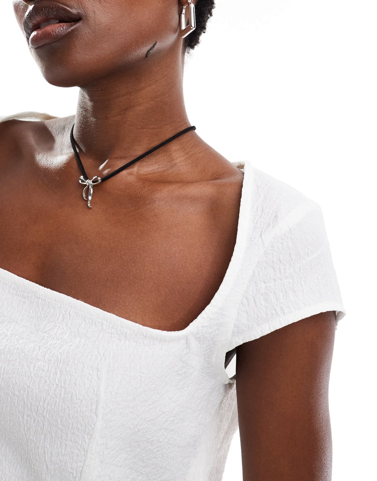Monki short sleeve square neck with open back top in off white - ASOS Sample Sale