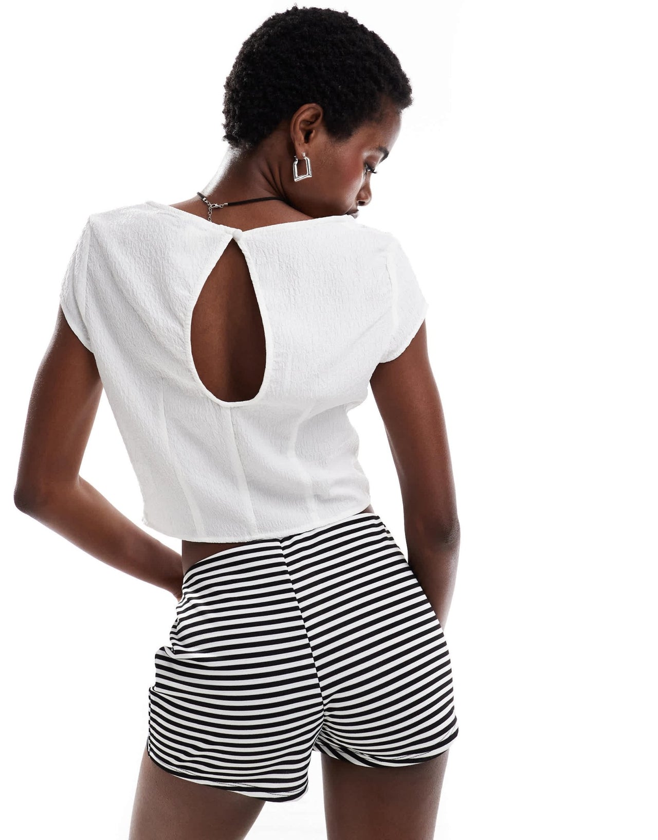 Monki short sleeve square neck with open back top in off white - ASOS Sample Sale
