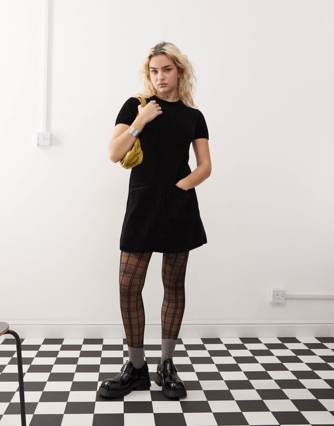 Monki short sleeve super soft mini knitted dress in black - ASOS Sample Sale