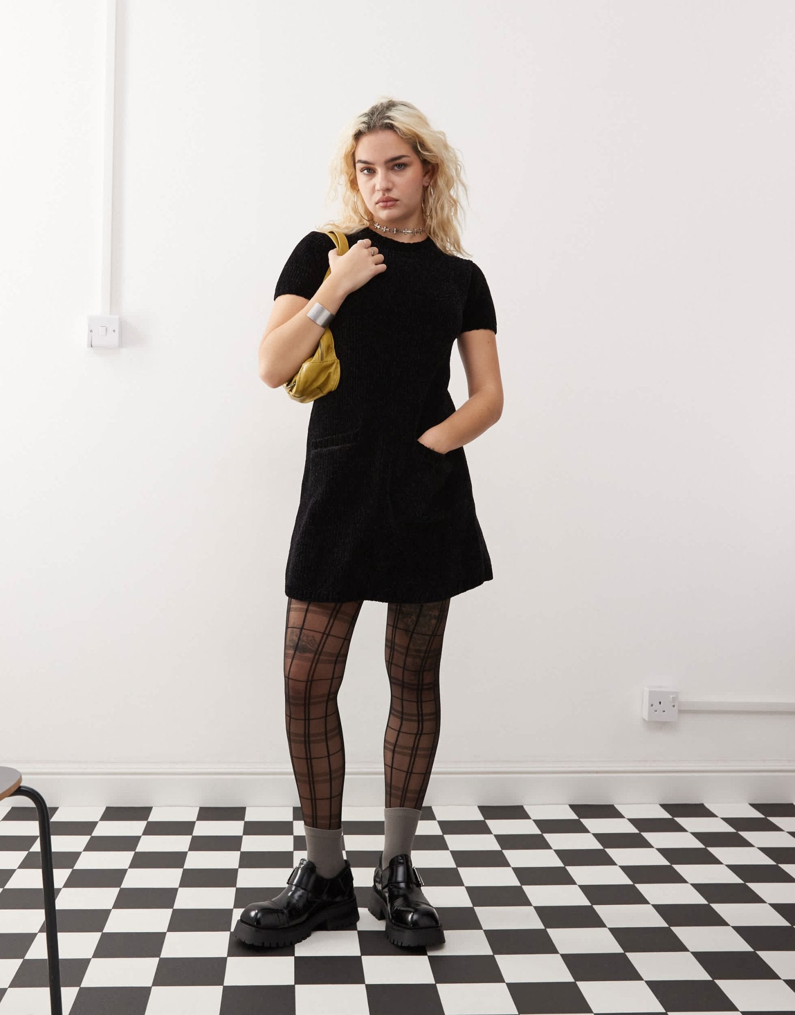Monki short sleeve super soft mini knitted dress in black - ASOS Sample Sale